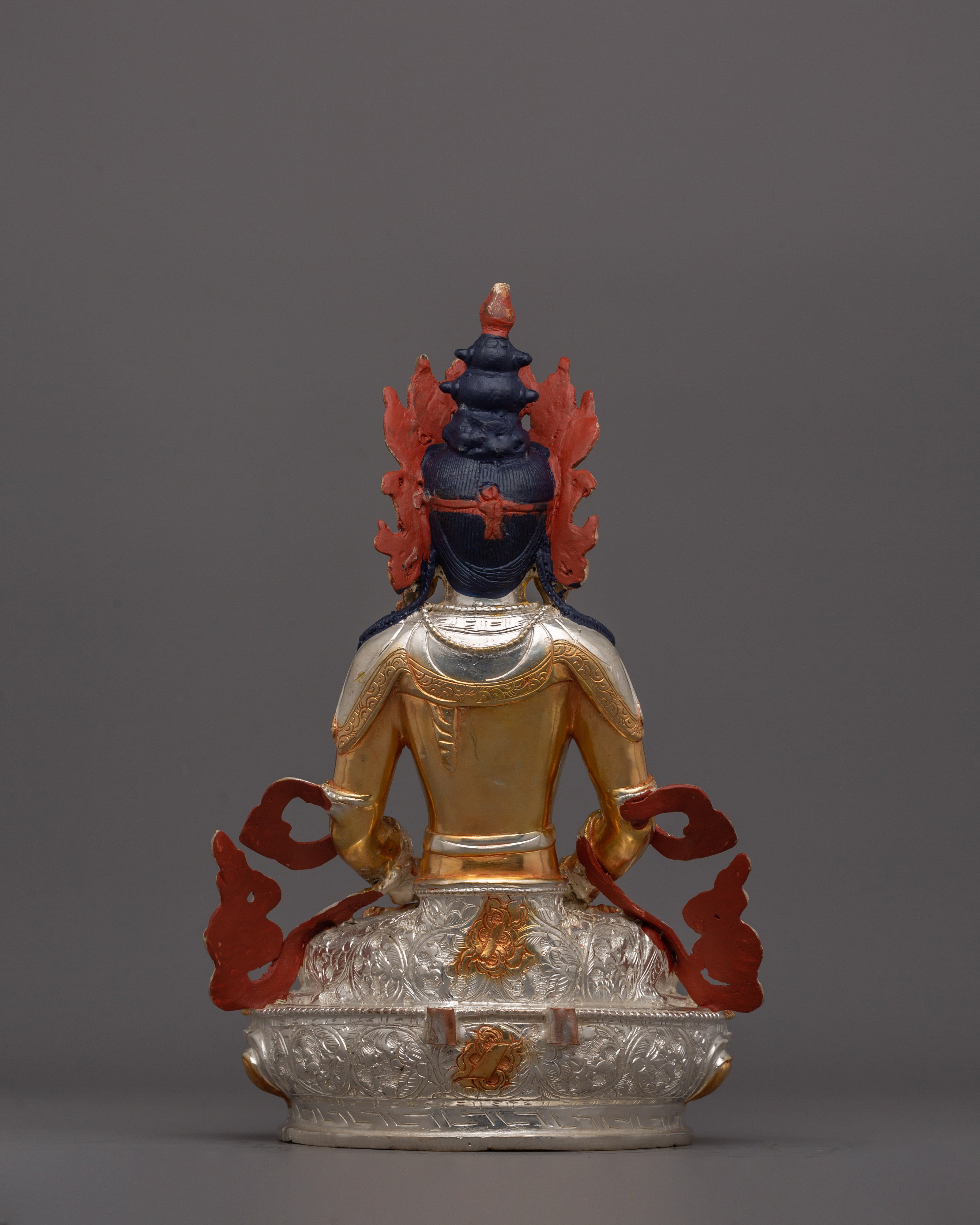 Handmade Buddha Amitayus Statue | Handmade Gold and Silver-Plated Copper Sculpture for Altar