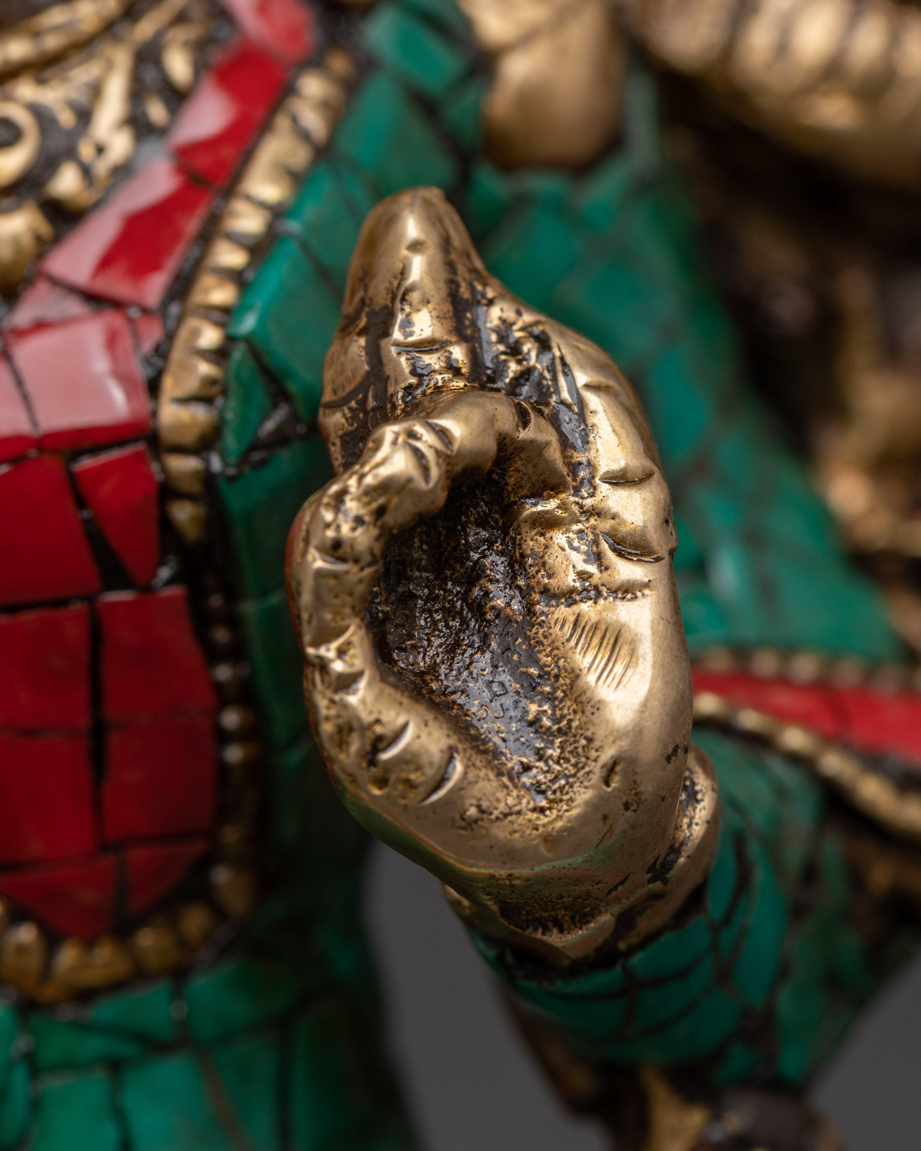 White Tara Handcrafted Brass Statue | Tibetan Art with Turquoise