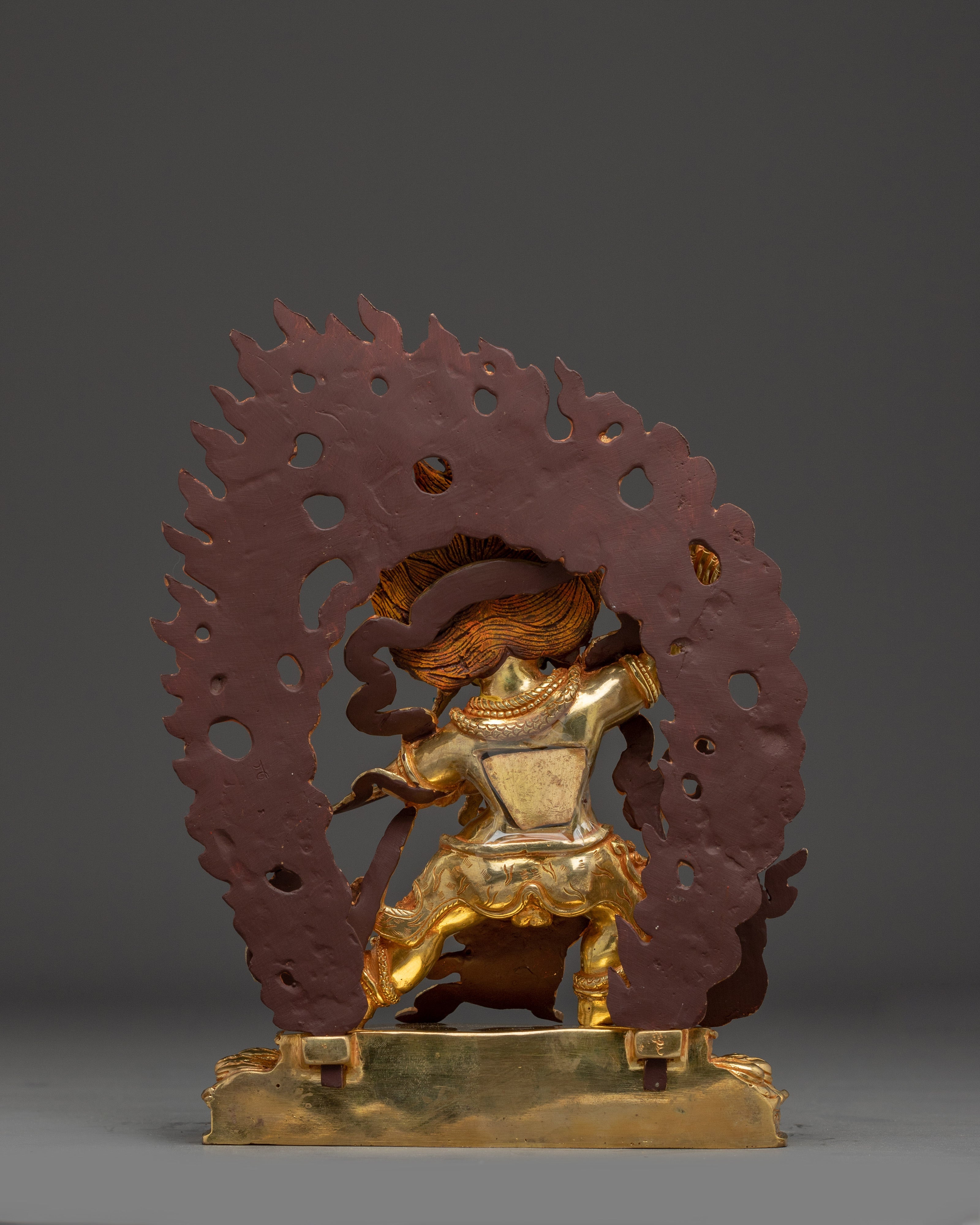 Vajrapani Deity Sculpture with Gemstone Detailing | Gold Gilded Copper Protector Statue