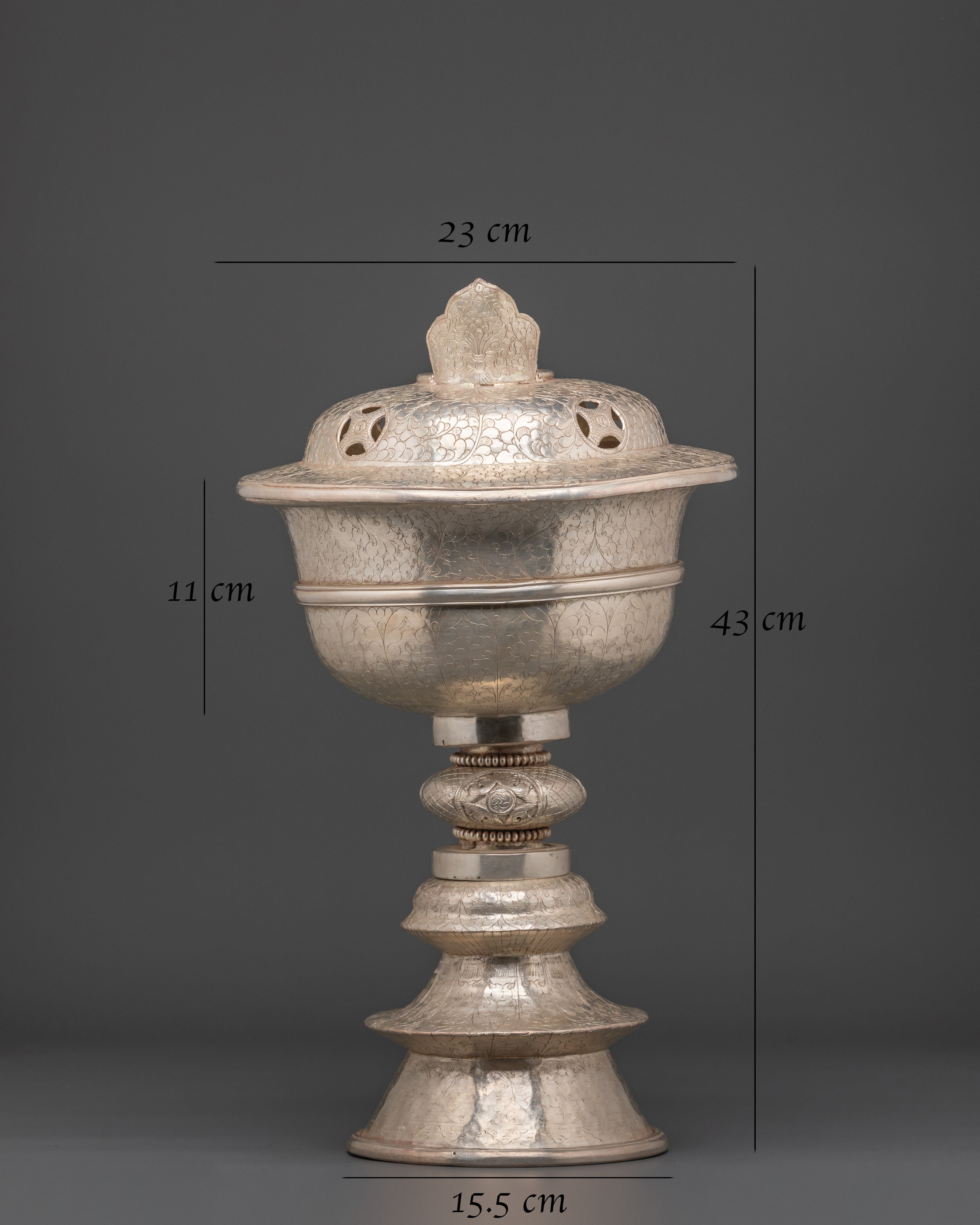 Silver Coated Butter Lamp | Meditation Ritual Item