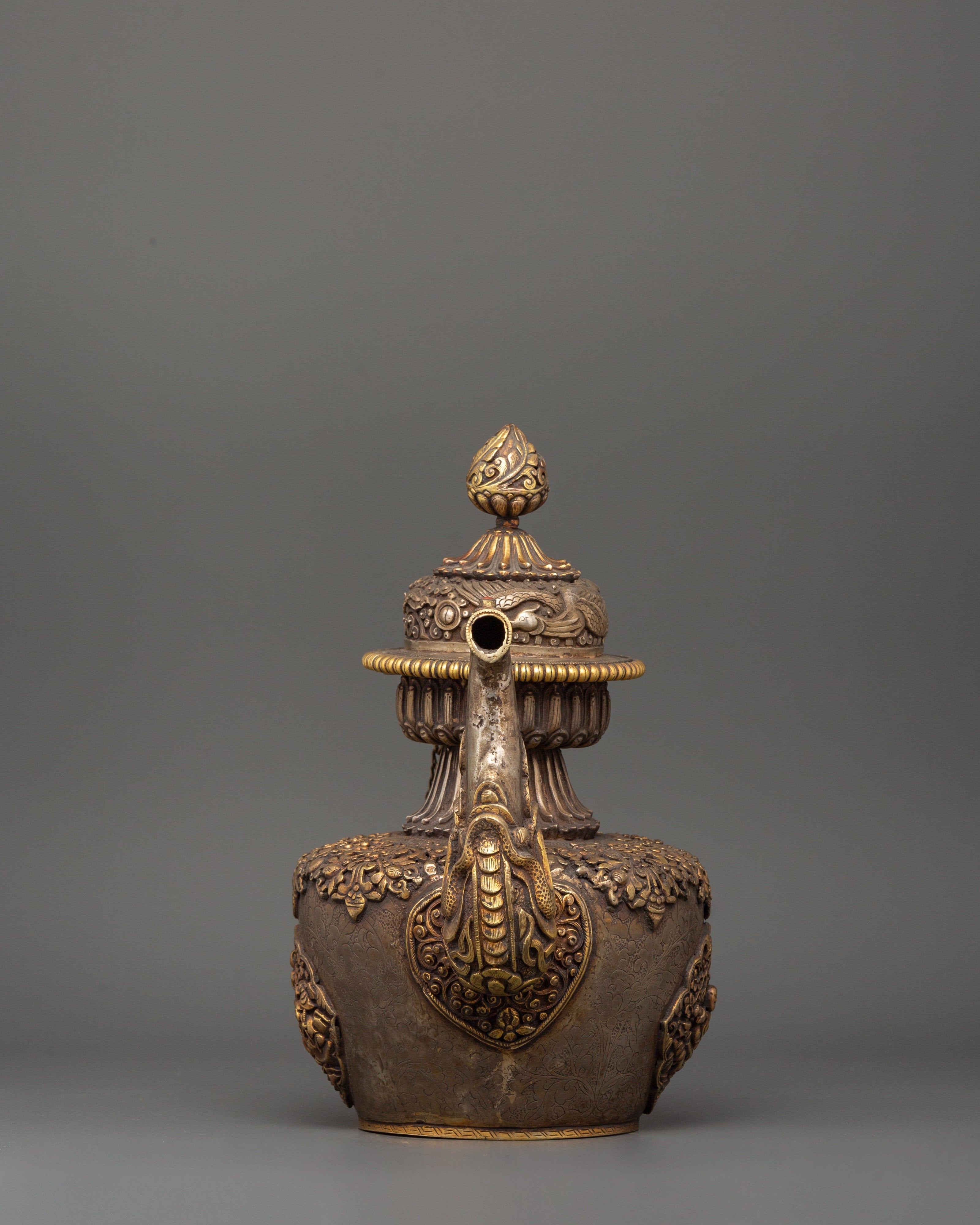 Tea Pot with Dragon Handle | Handcrafted Copper & Pure Silver with Gold Plating