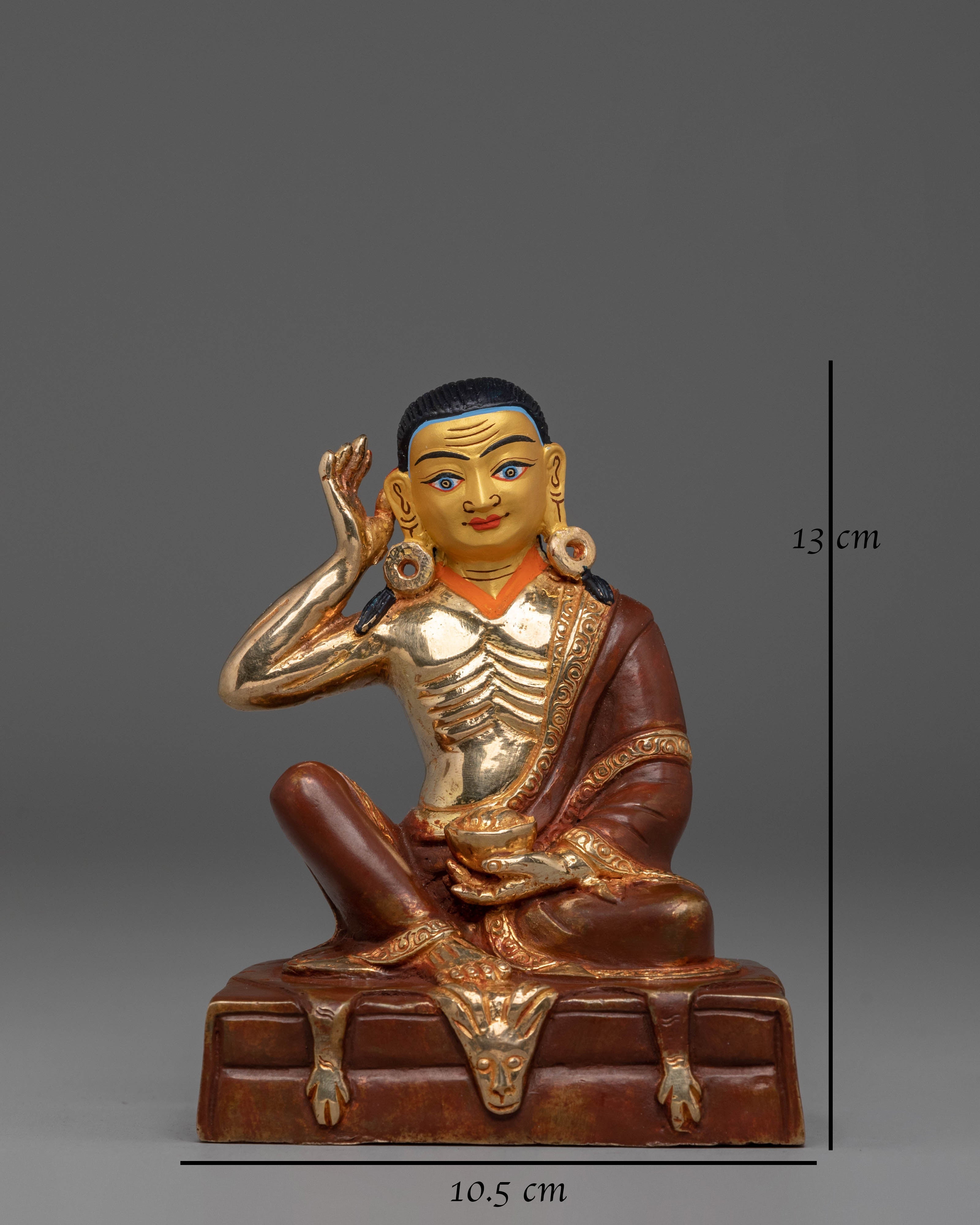 Handmade Golden Milarepa Statue | Hand-Carved Tibetan Yogi