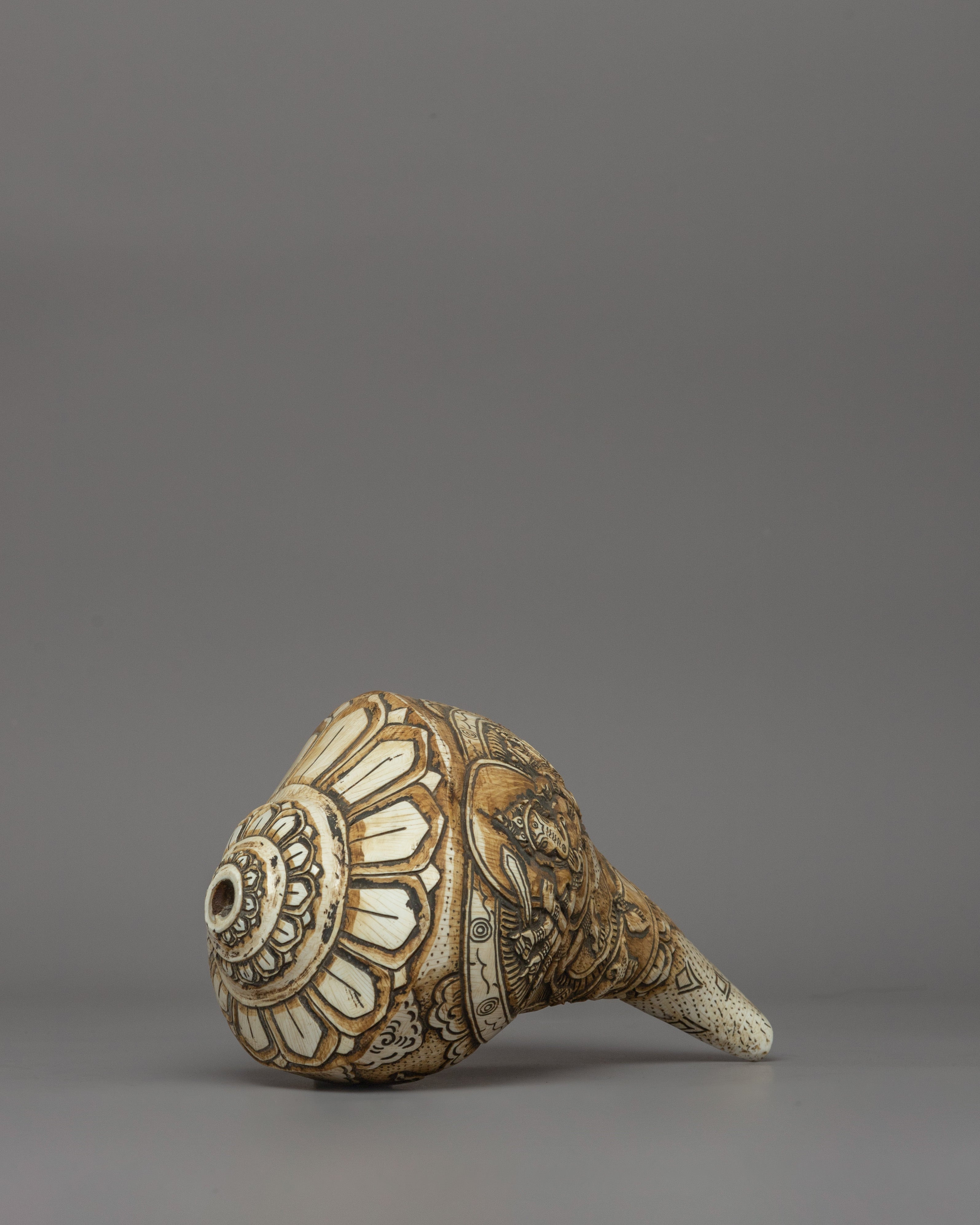 Hand-carved Ganesha Conch | Hindu & Buddhist Ritual Trumpet
