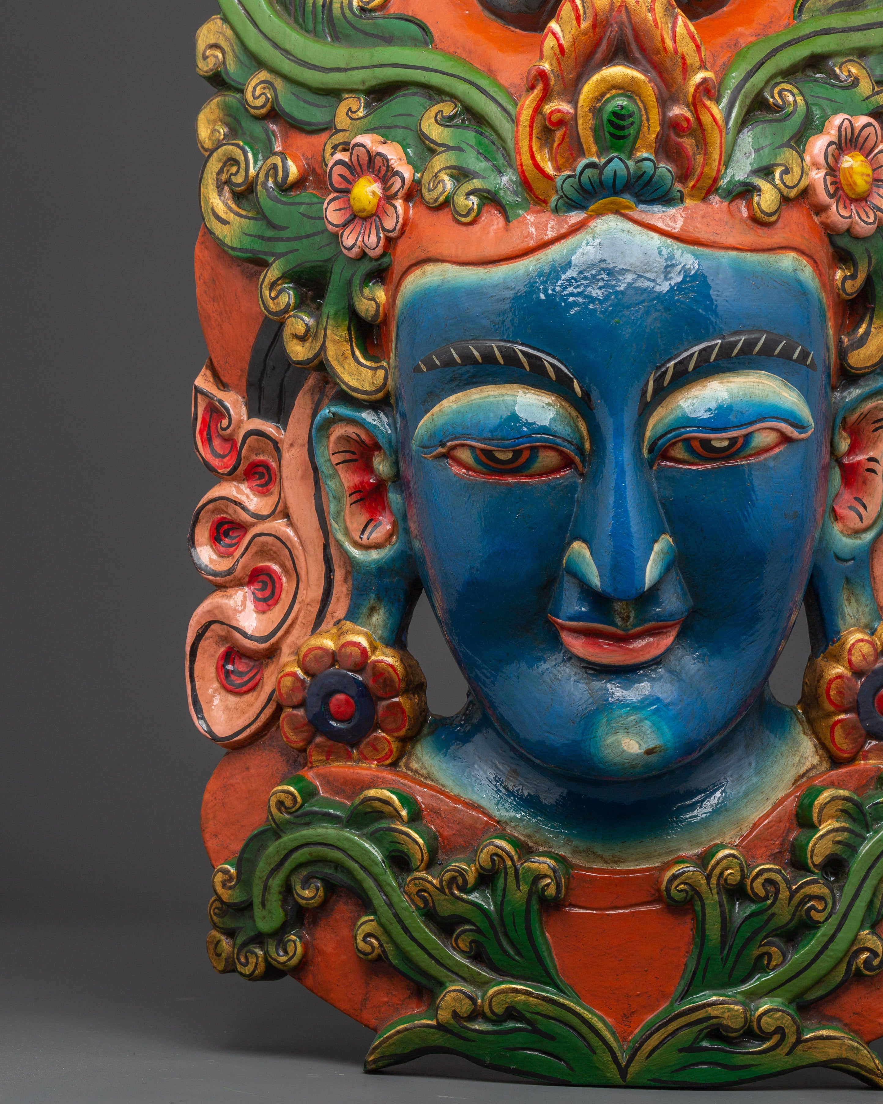 Tibetan Deity Wall Hanging | Handcarved Bodhisattva Mask
