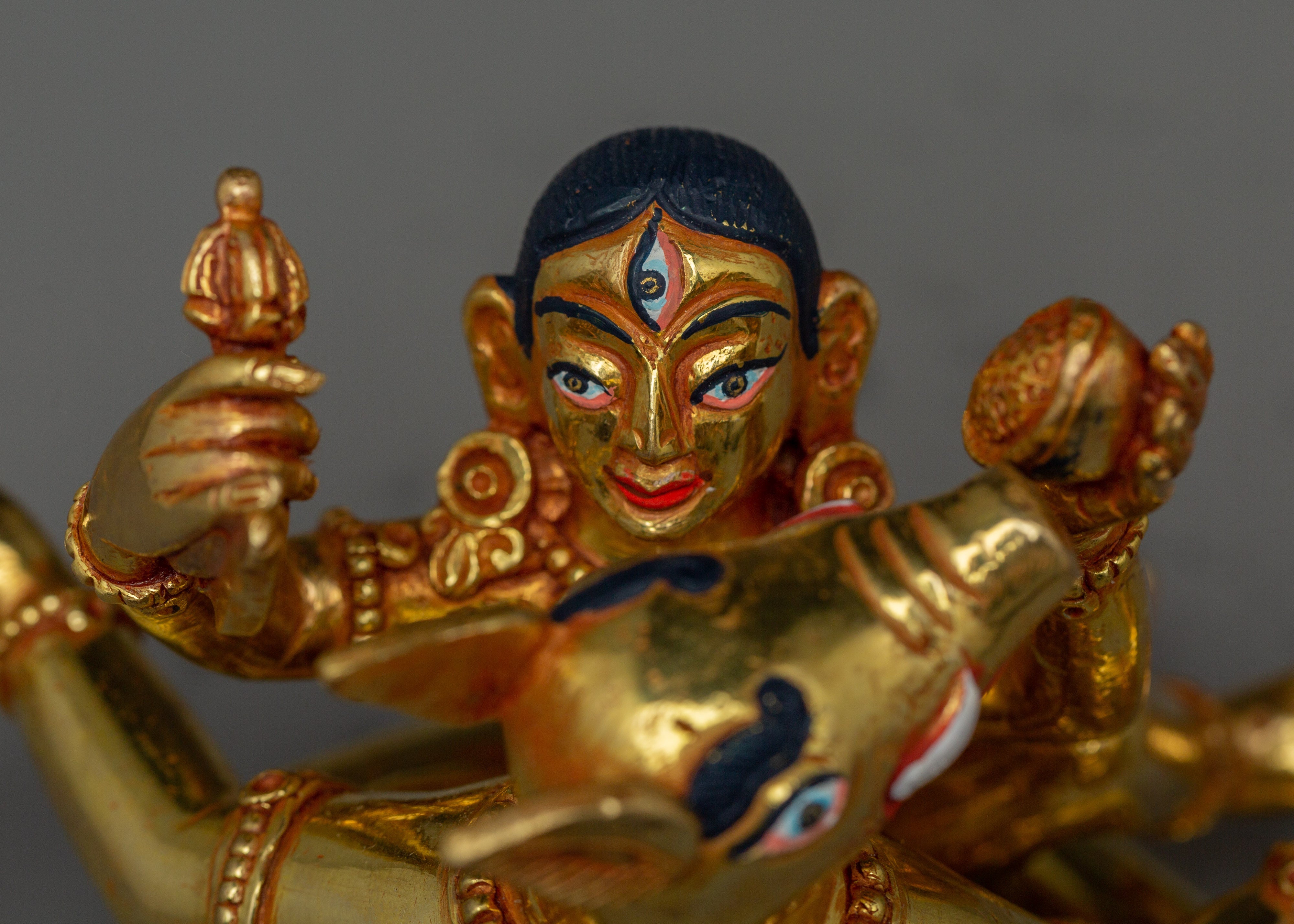 Varaha with Consort Statue | Handcrafted Gold Gilded Copper Vishnu Avatar