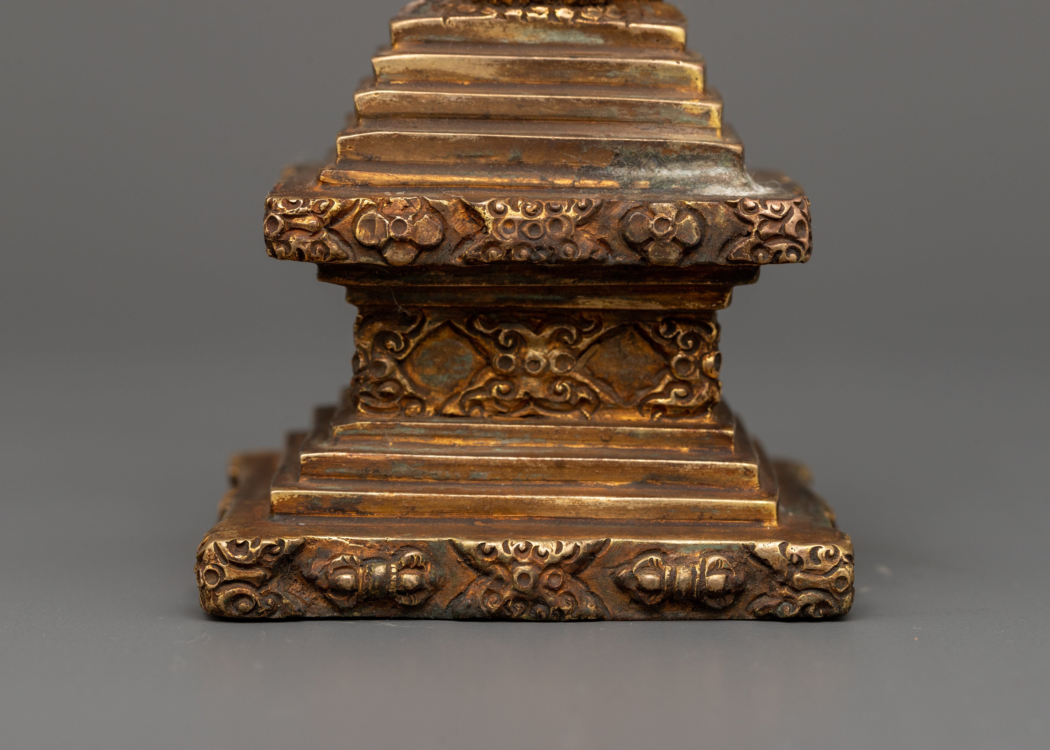 Antique Copper Stupa Statue | Tibetan Buddhist Symbol of Enlightenment