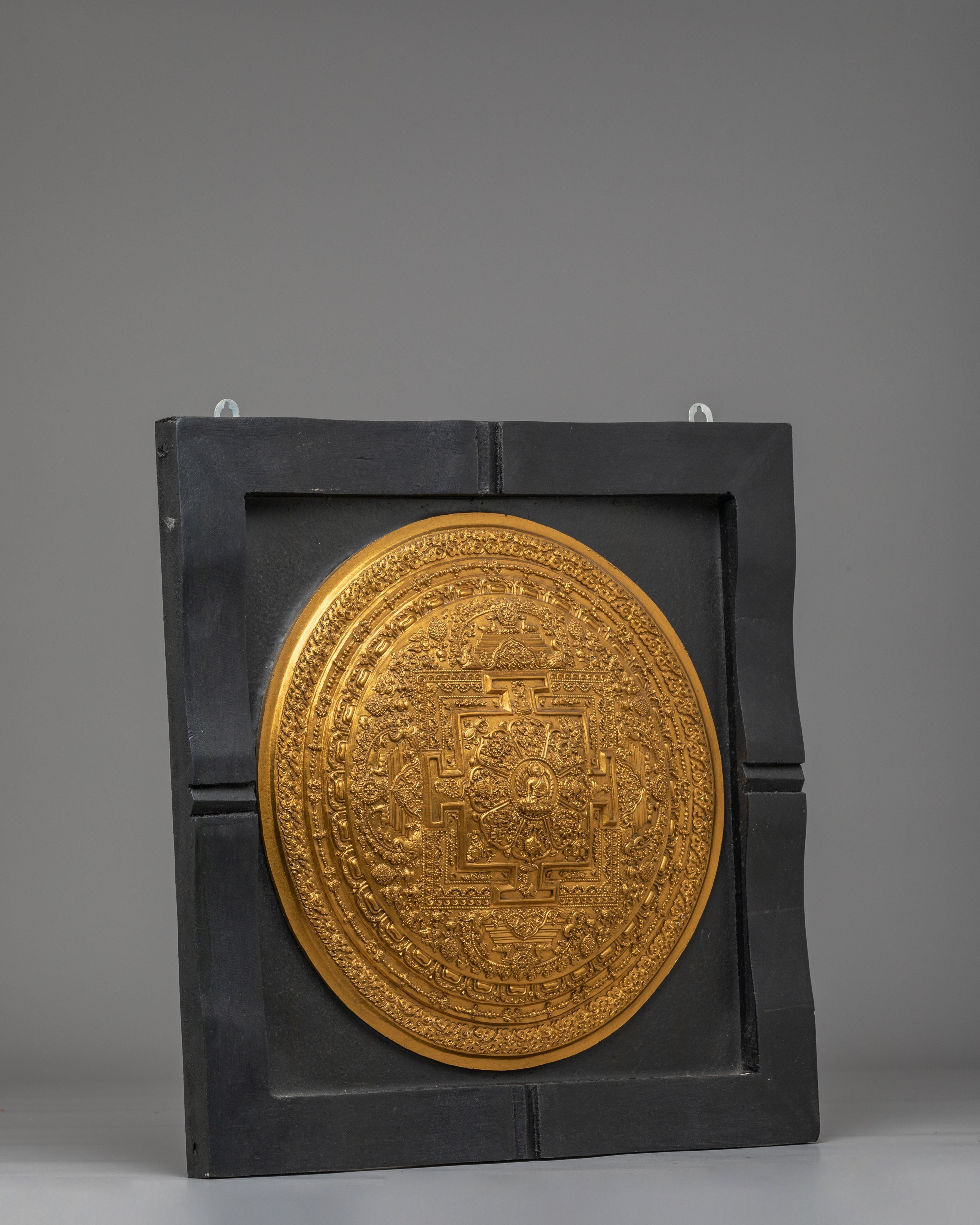 Sacred Buddha Mandala Wall Hanging | Brass Buddhist Artwork with Wooden Frame