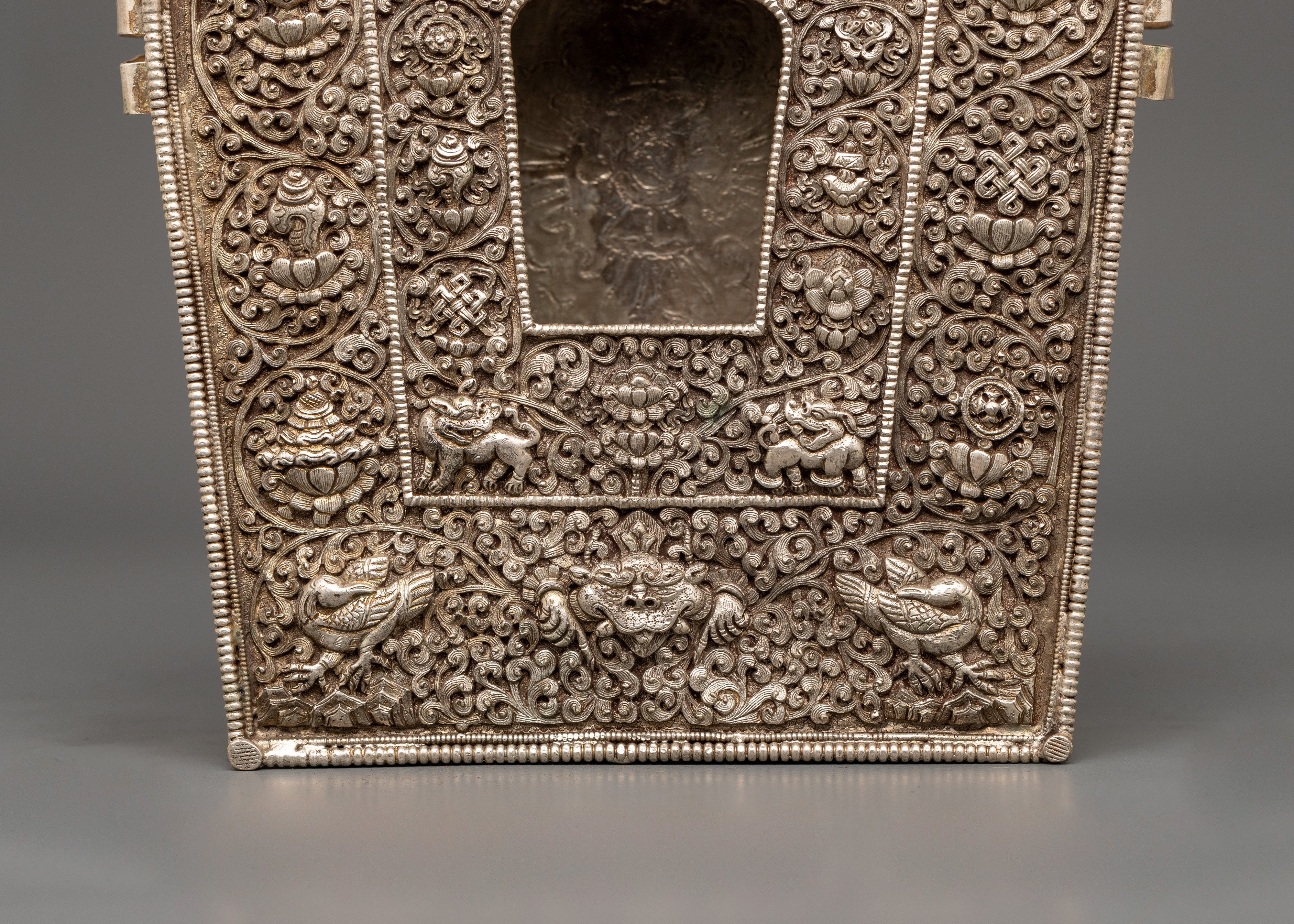 Silver Tibetan Ghau Box | Buddhist Amulet Shrine for Altar