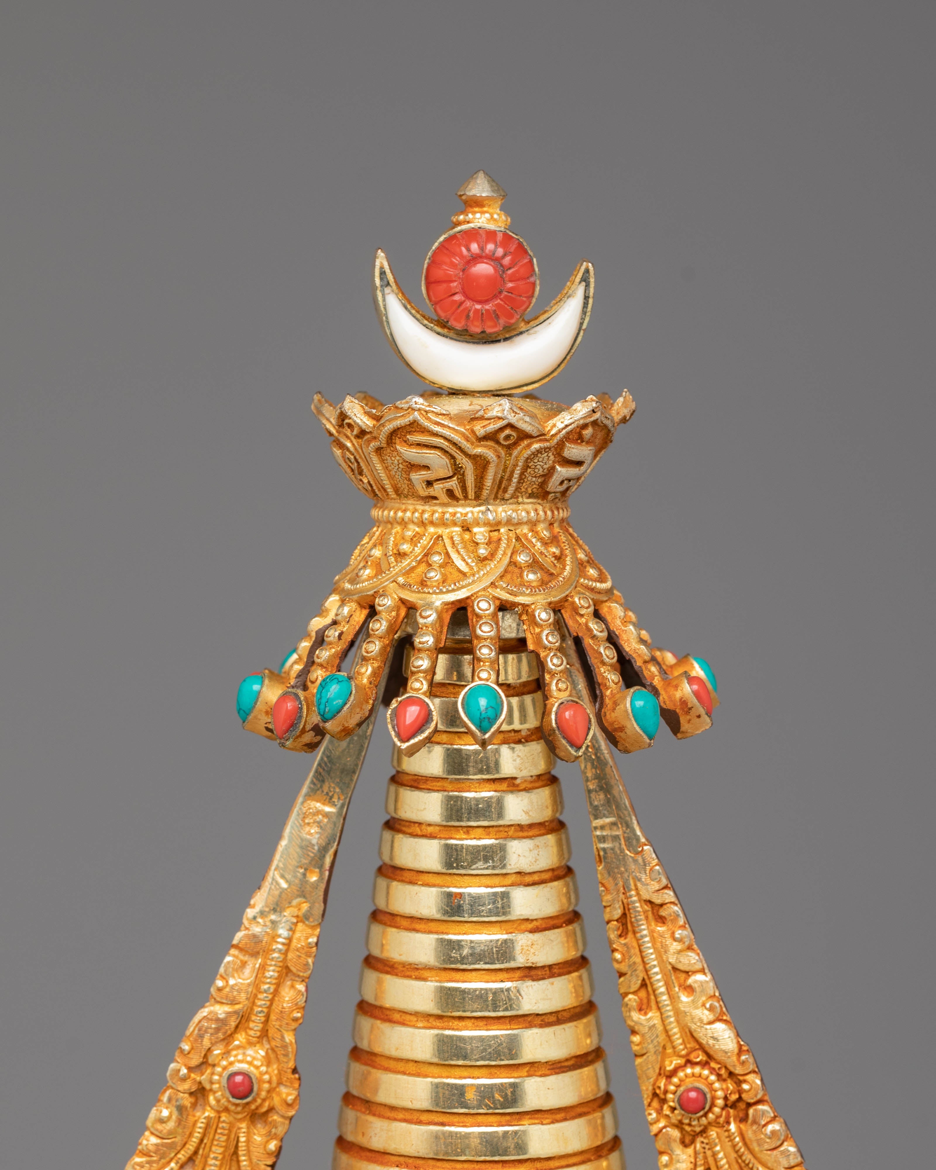 Golden Copper Tibetan Stupa | Sacred Buddhist Shrine Decor