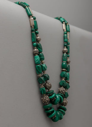Gemstone and White Metal Combined Necklace | Multi-Layer Boho Style Necklace
