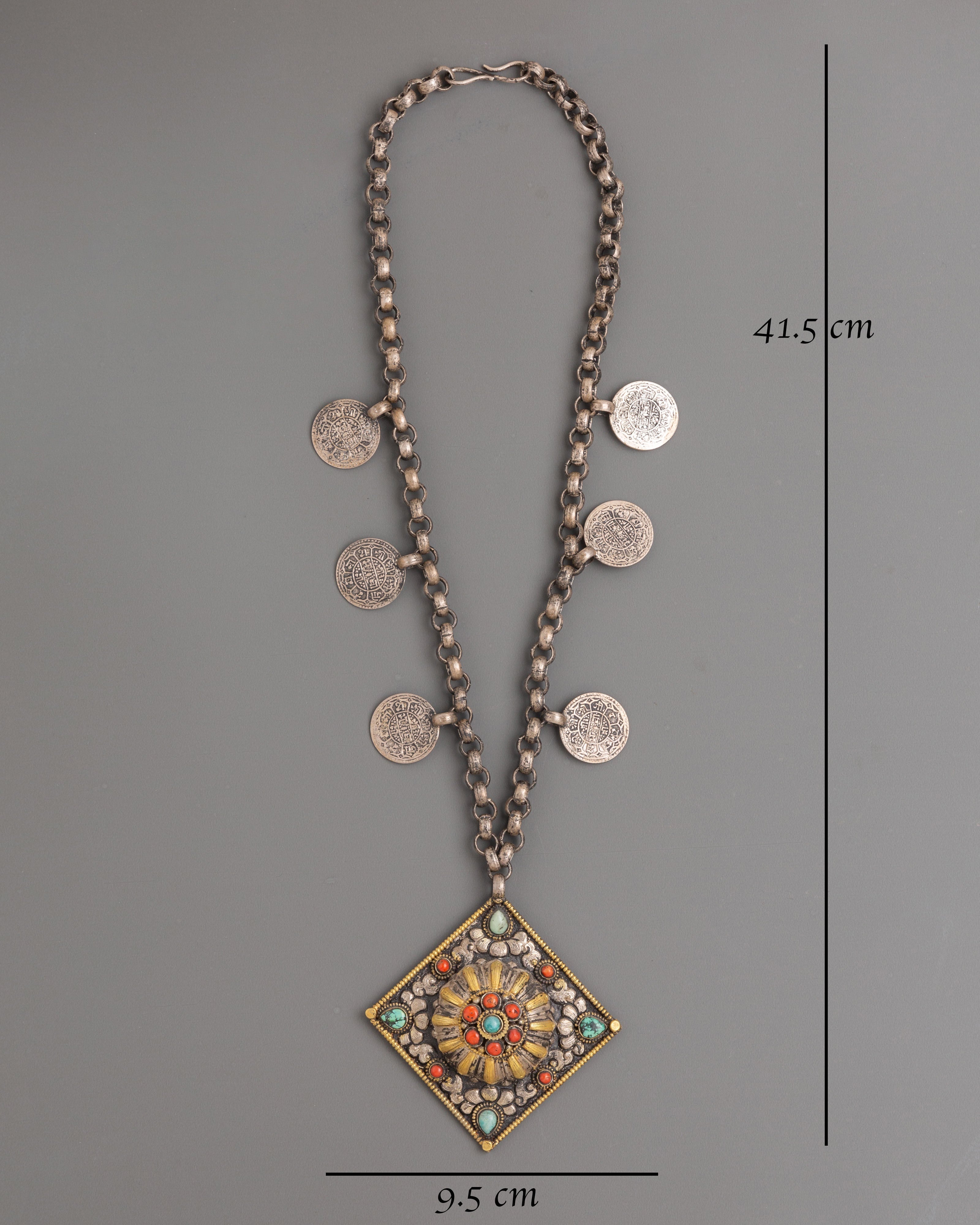 Handmade Silver Locket with Intricate Design | Coral Turquoise Buddhist Amulet