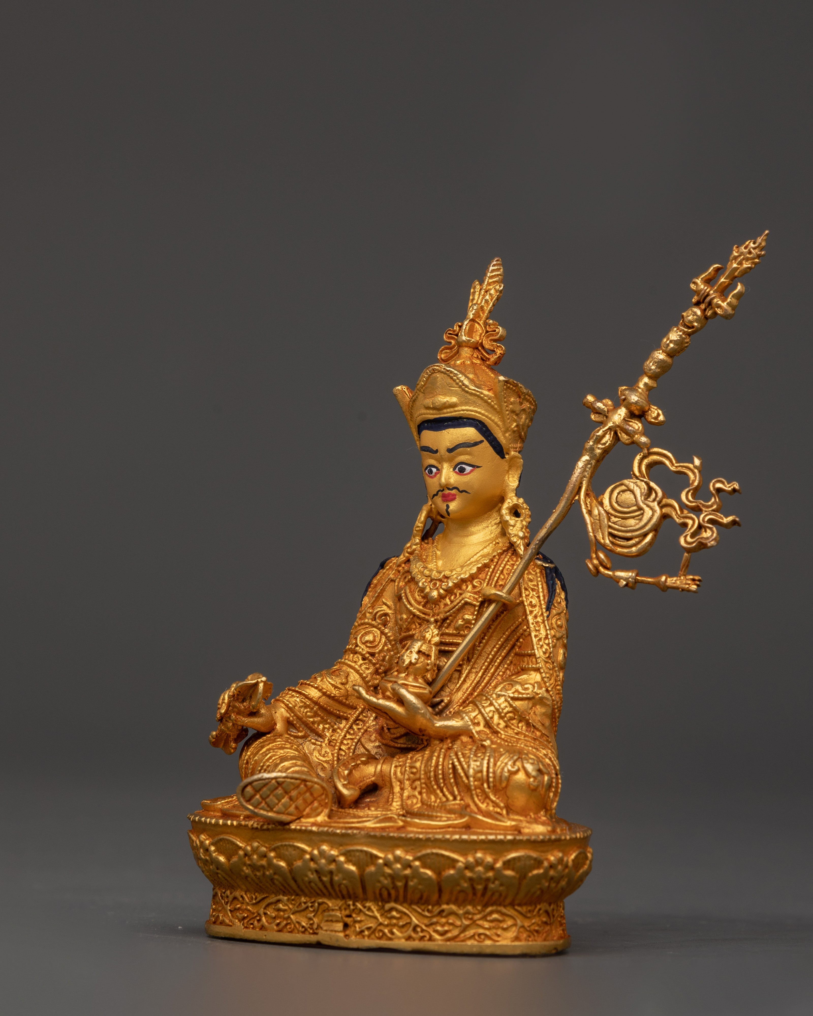 Guru Rinpoche Statue with Trident | Handcrafted Tibetan Master Sculpture
