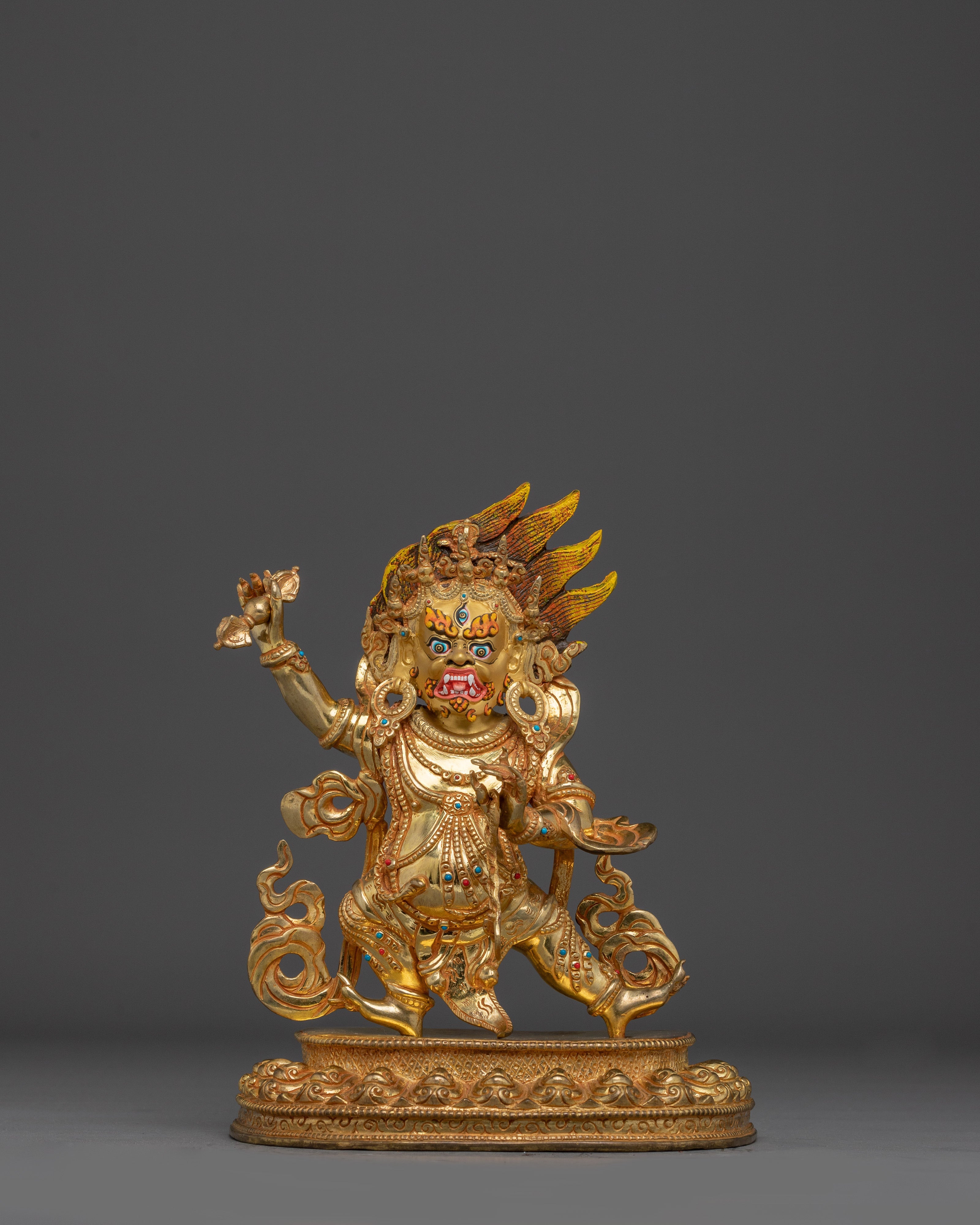 Copper Vajrapani Sculpture with Gemstones | Buddhist Protector for Shrine