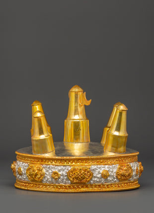 Buddhist Gold Plated Torma Mandala | Handcrafted Tibetan Ritual Offering Set