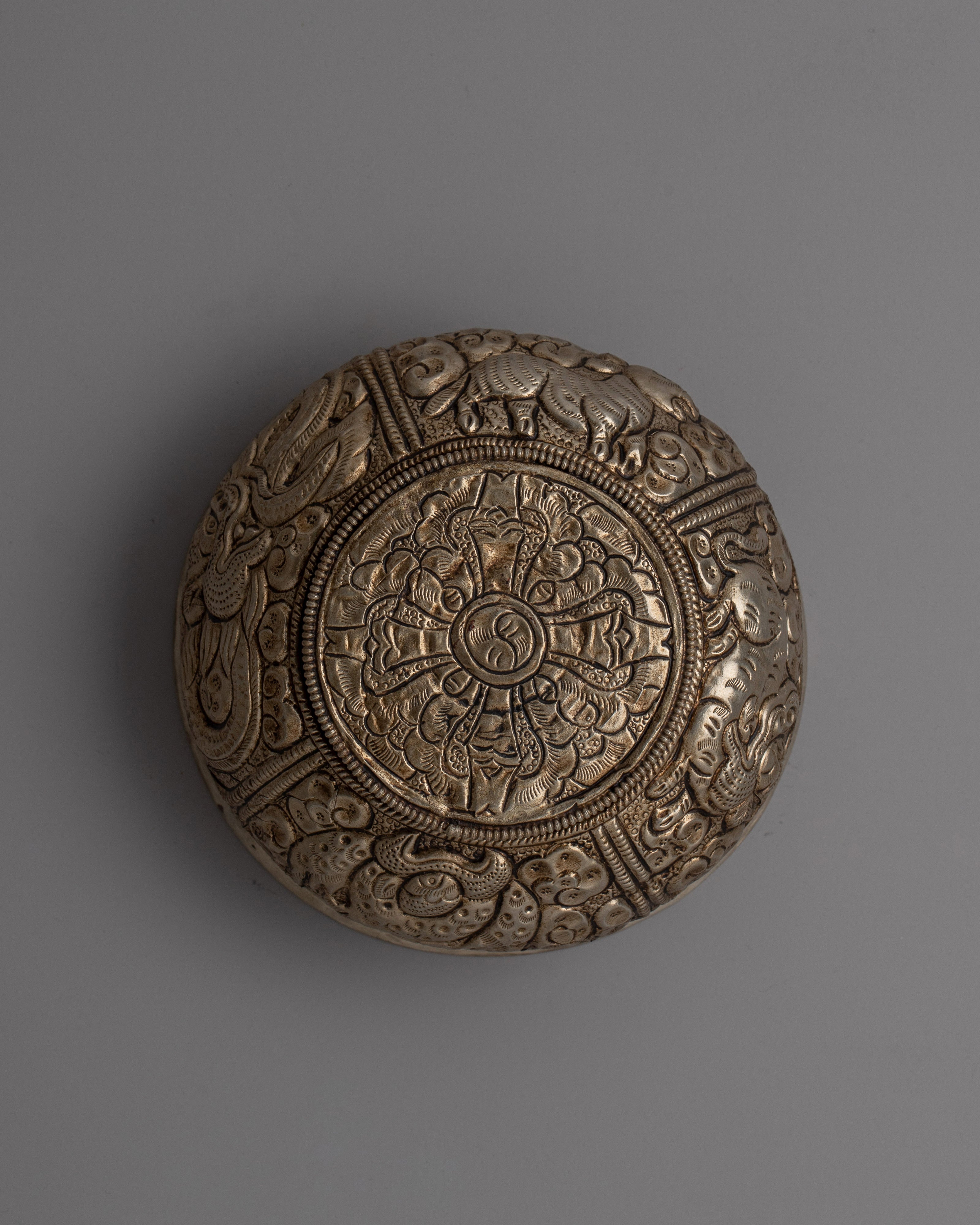 Traditional White Metal Buddhist Offering Bowl | Ideal for Altars and Meditation Spaces