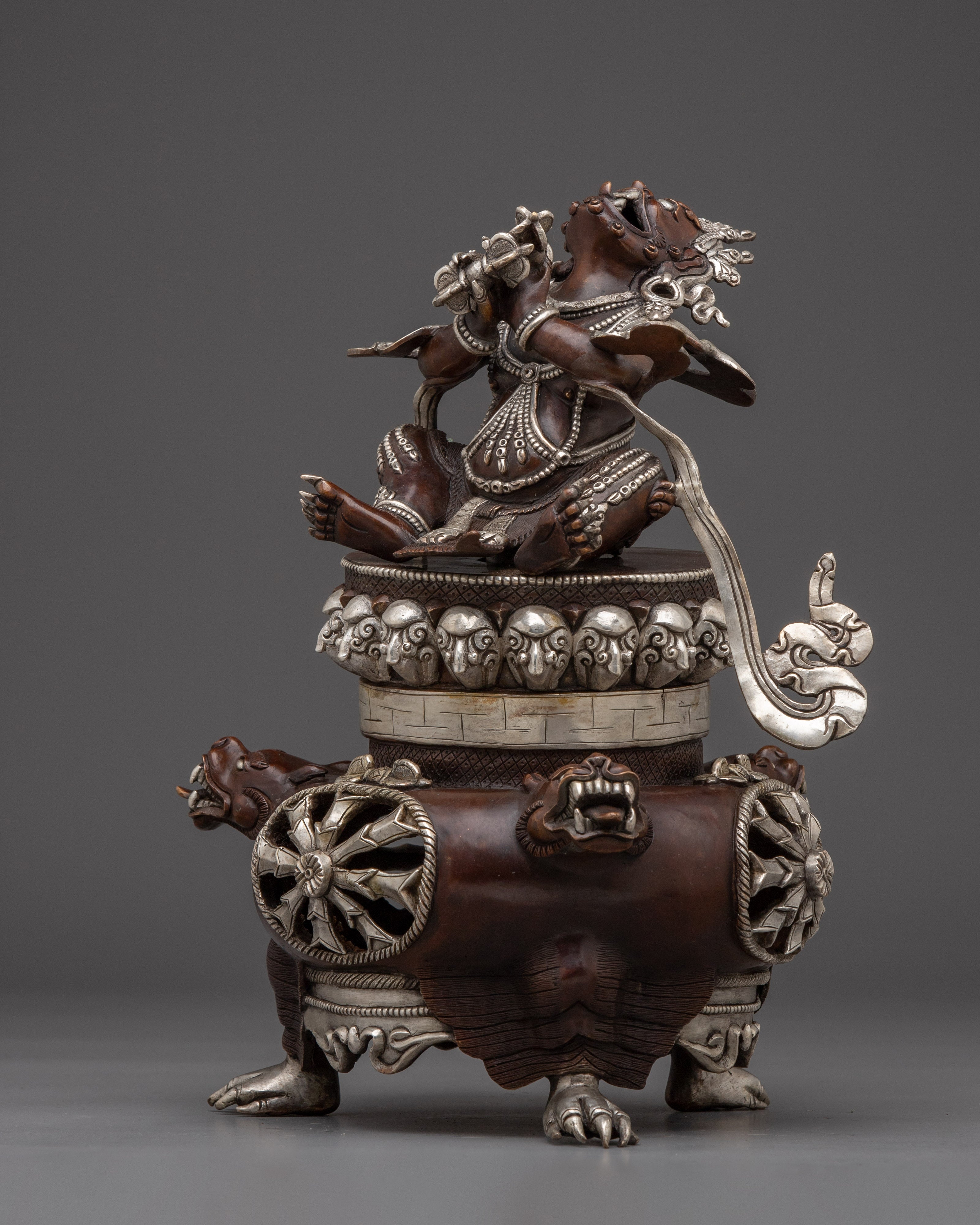 Oxidized Copper Body Vajradhaka Statue | Intricate Gold & Acrylic Paintings