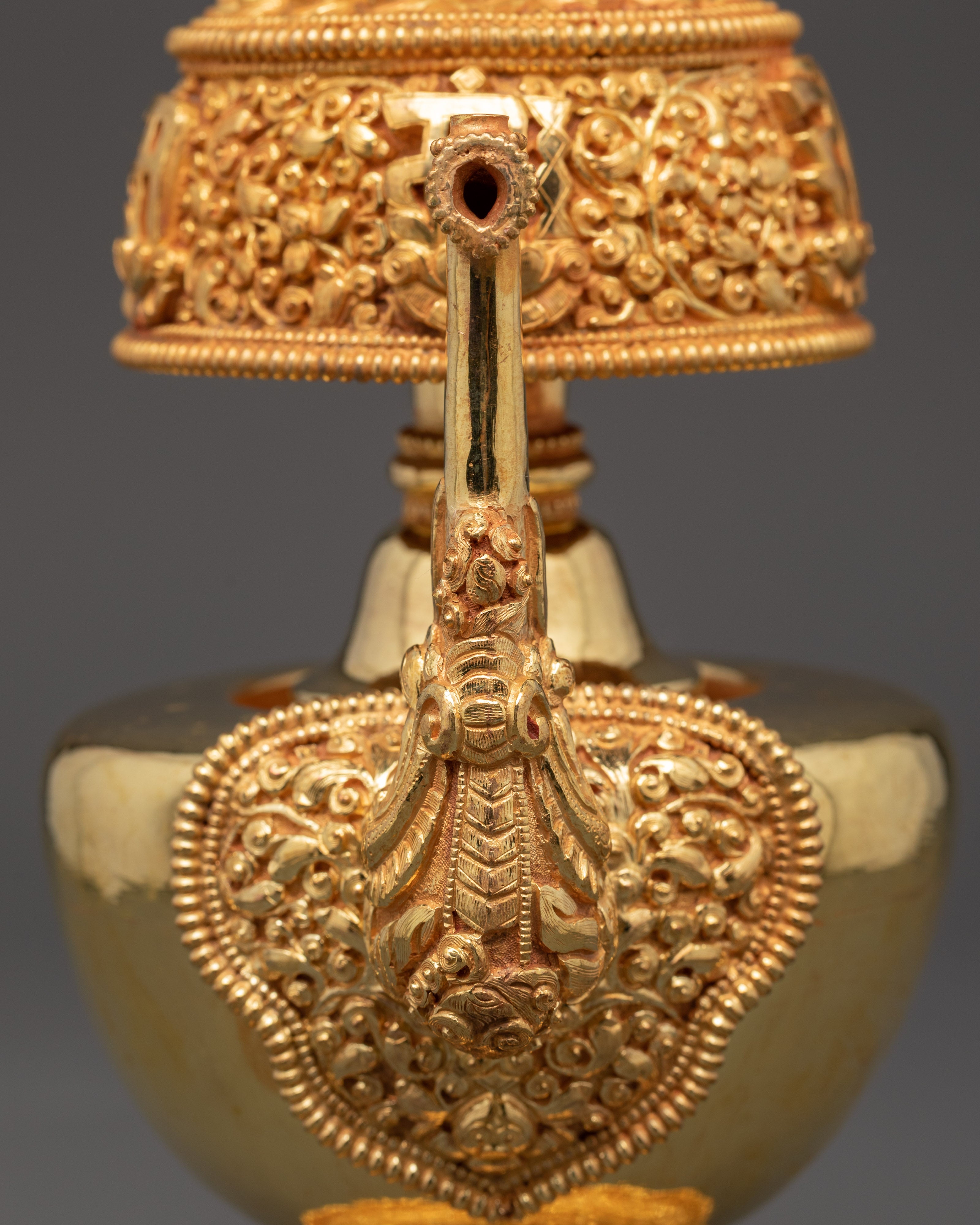 Large Gold-Plated Tibetan Bhumba Ritual Set | Spiritual Temple Decor