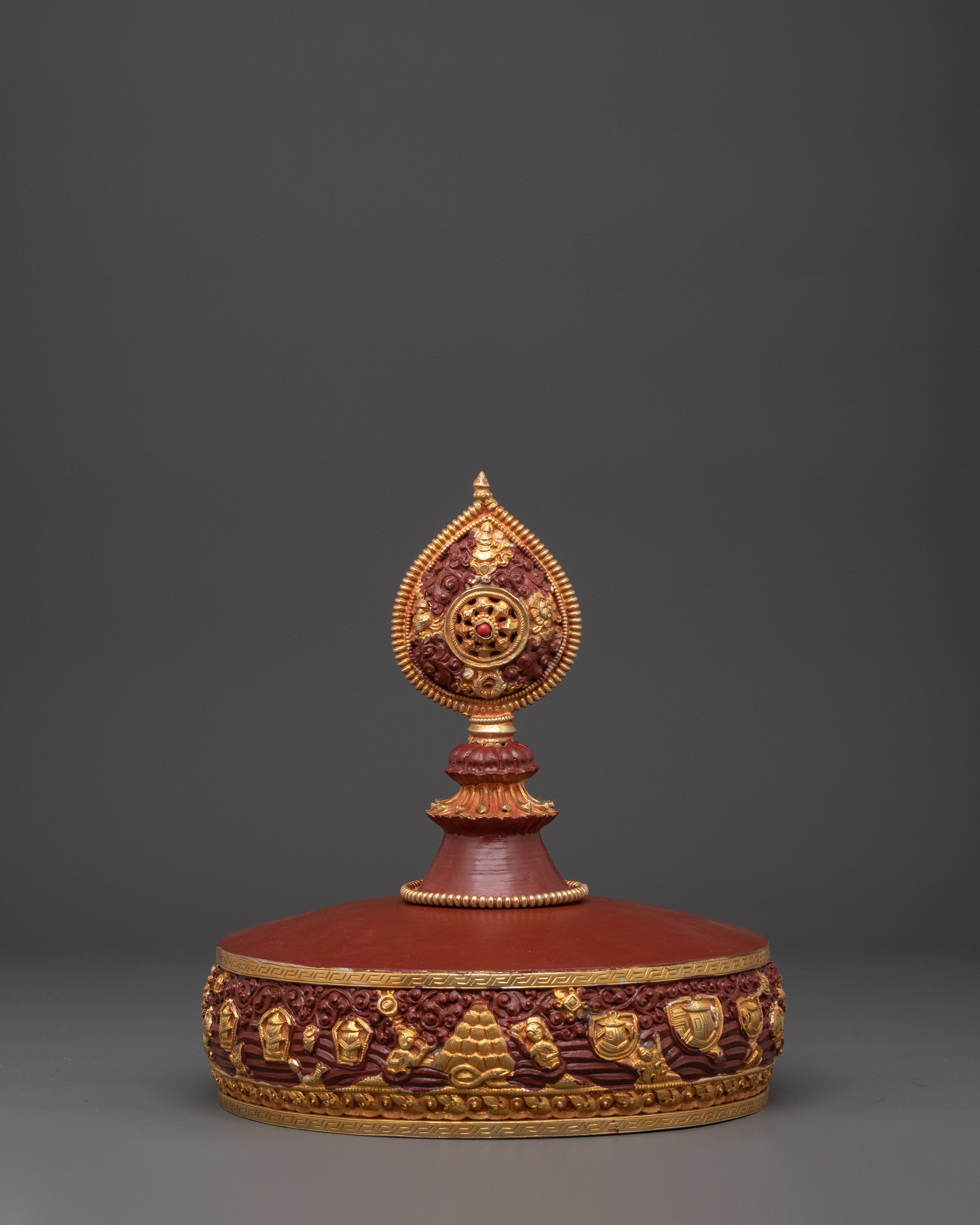 Mandala For Offering |  Copper with Gold Plating & Coral Stones