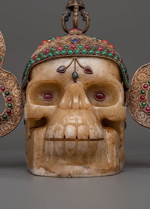 Mystic Skull Decor Copper Body with Silver Plating | Inlaid Coral, Turquoise & Crystal