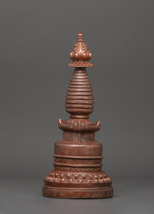 Oxidized Copper Stupa | Buddhist Shrine Artifact