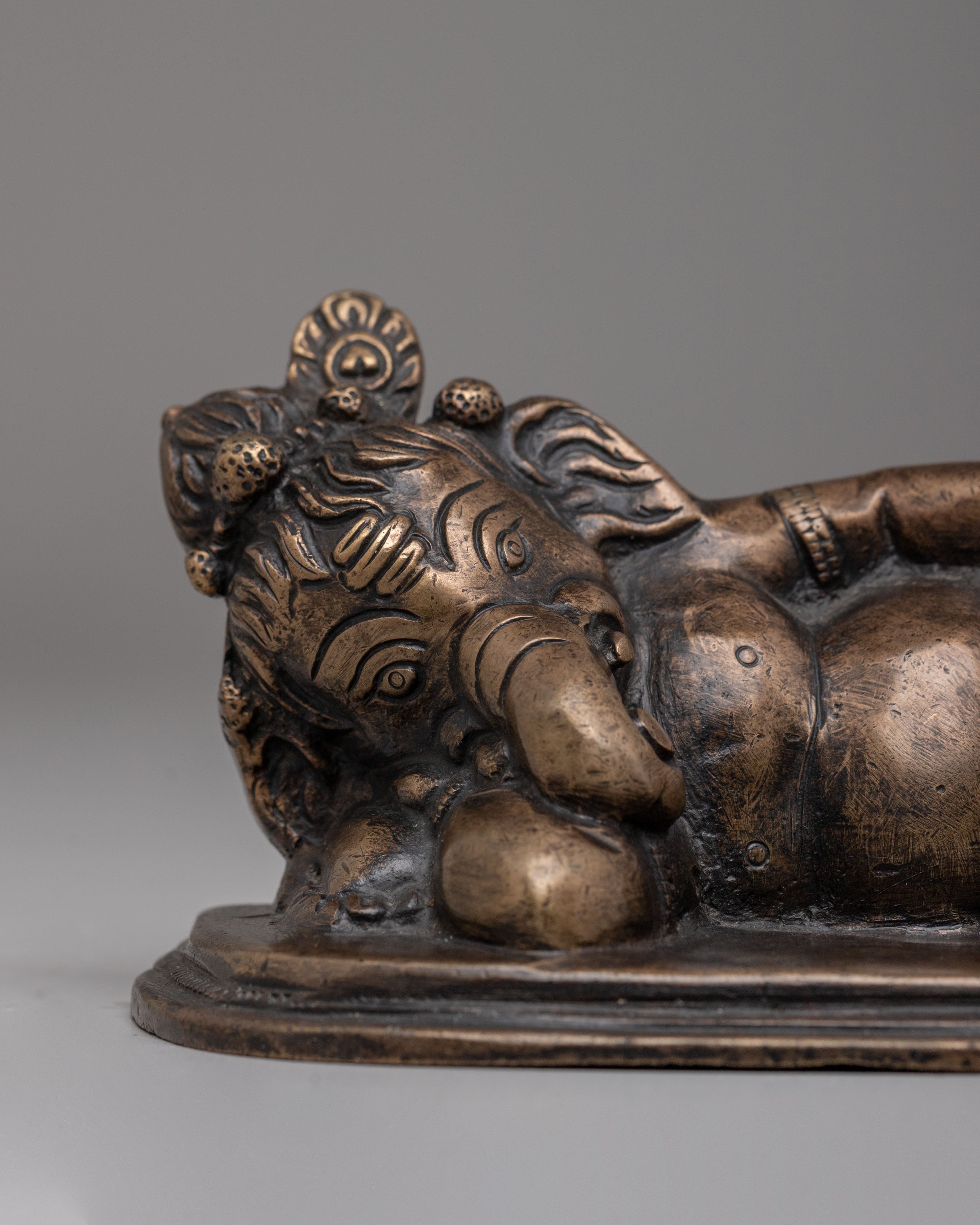 Spiritual  Reclining Ganesha Statue | Handcrafted Bronze Lord Ganesh Sculpture