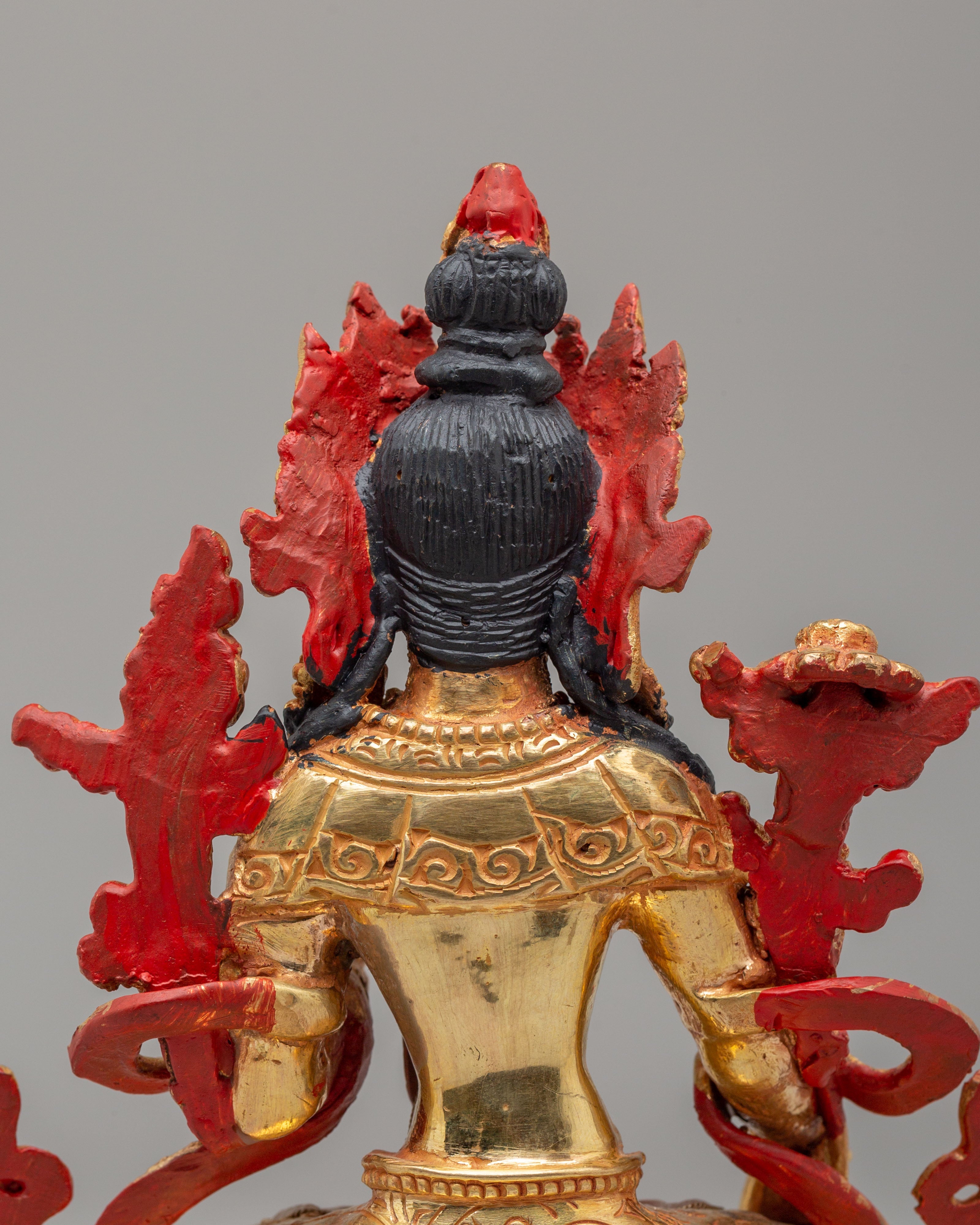 White Tara Spiritual Sculpture | Copper Buddhist Statue with Gemstone Details