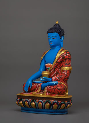Handcrafted Blue Shakyamuni Buddha | Sacred Tibetan Buddha Sculpture