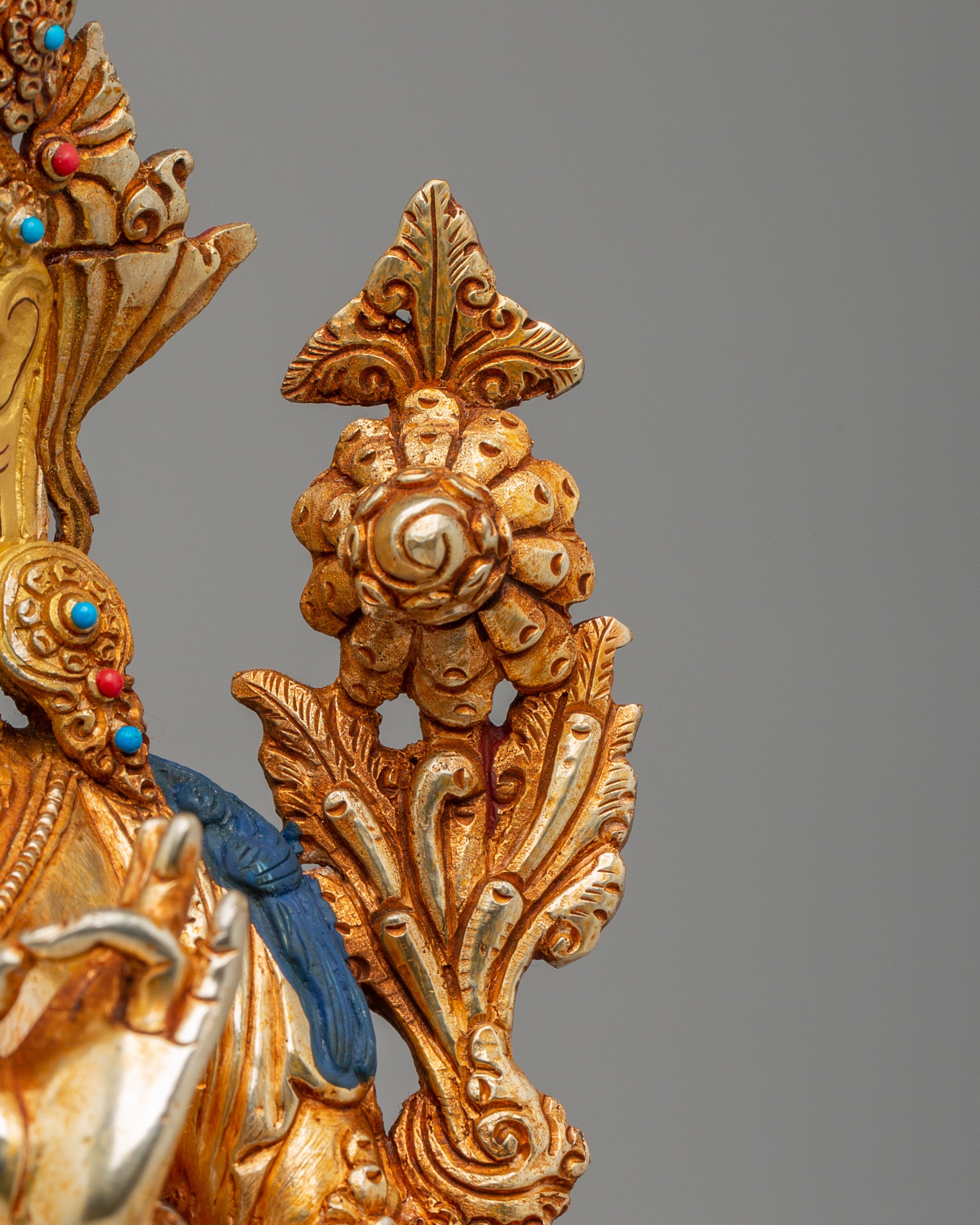 Handcrafted Green Tara Altar Sculpture | 24K Gold Plated Copper Statue