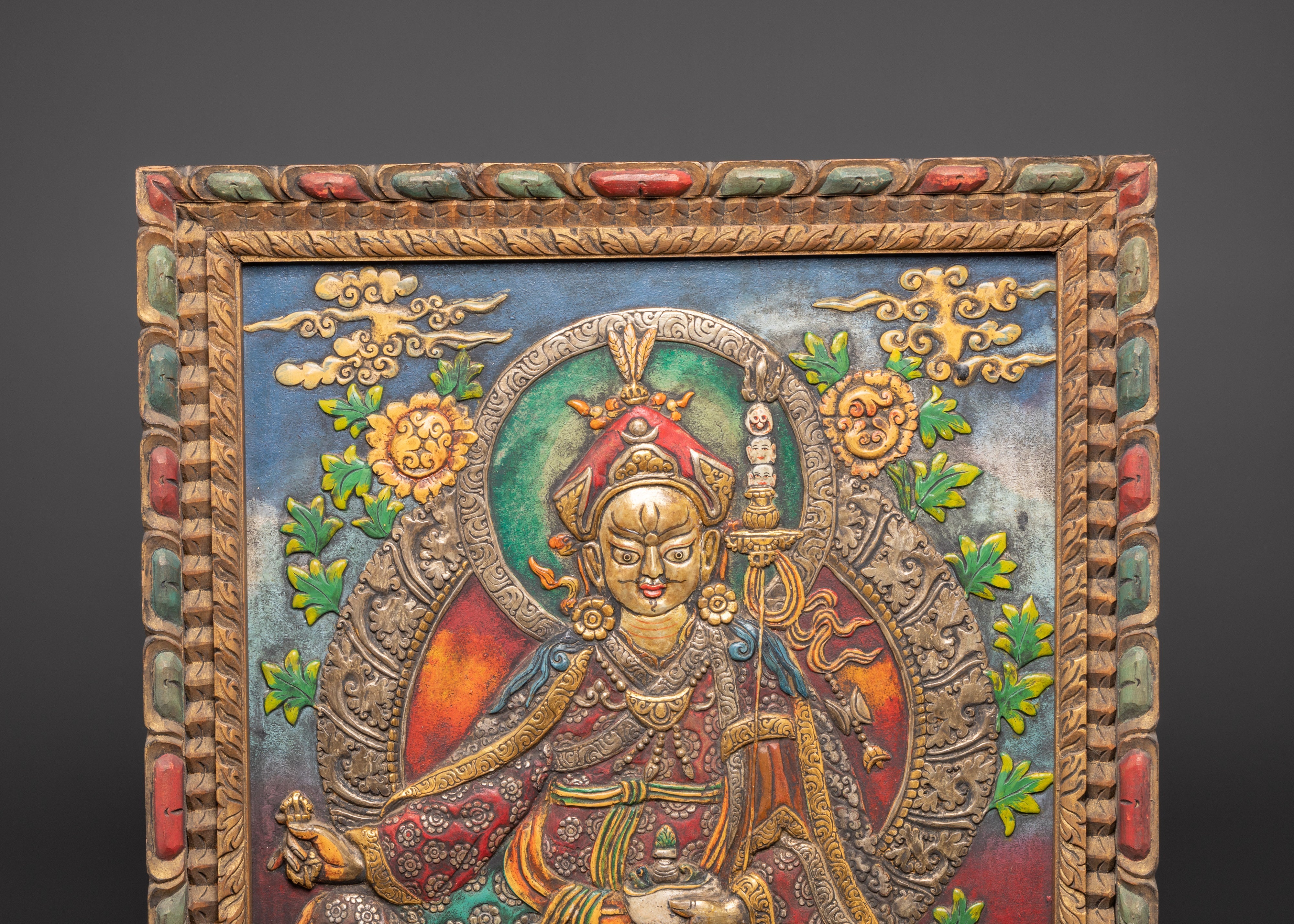 Wooden Frame Guru Rinpoche Wall Hanging | Symbol of Blessings and Protection