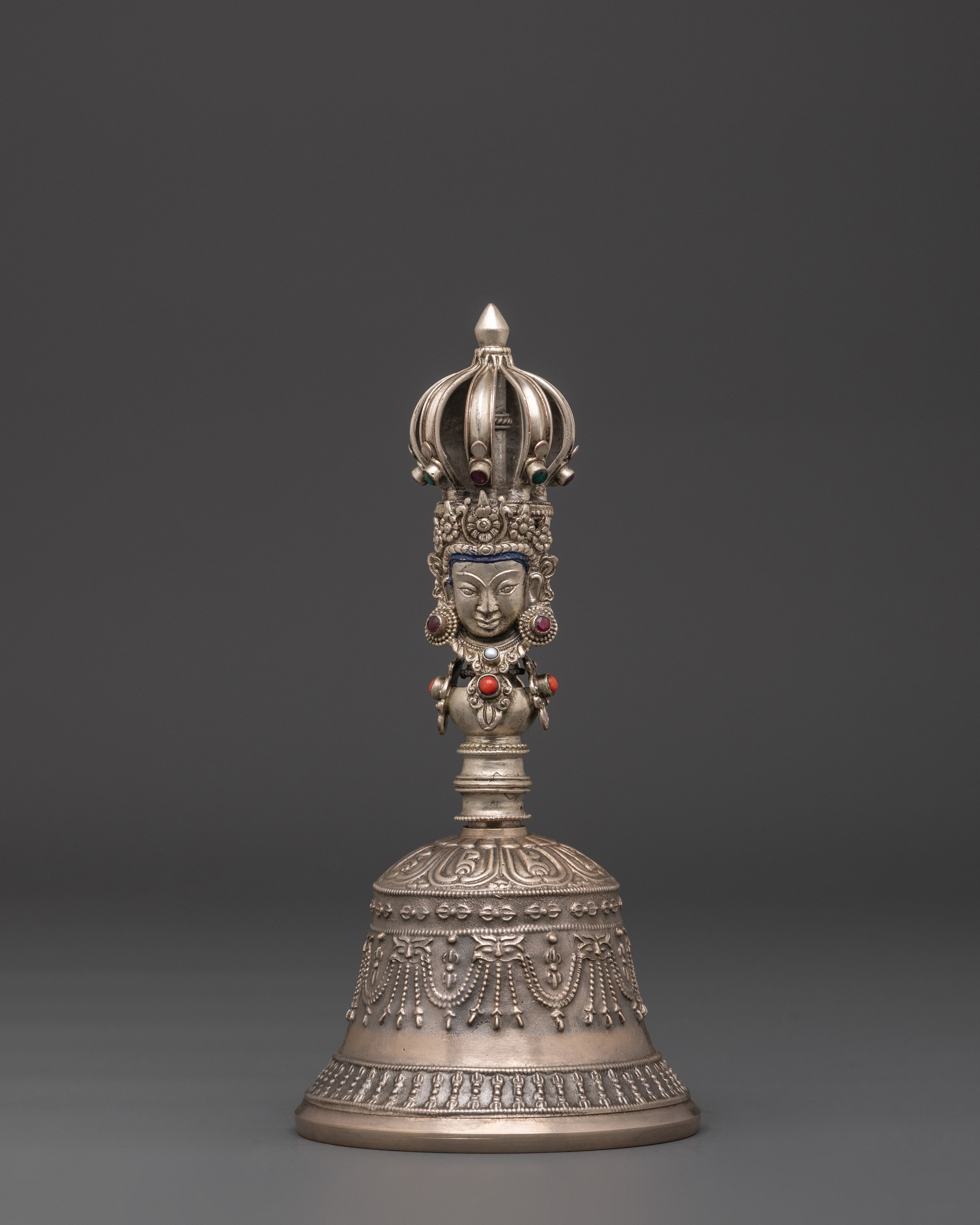 Bronze Bell And Vajra With Silver Handle | Tibetan Ritual Instruments for Spiritual Practice