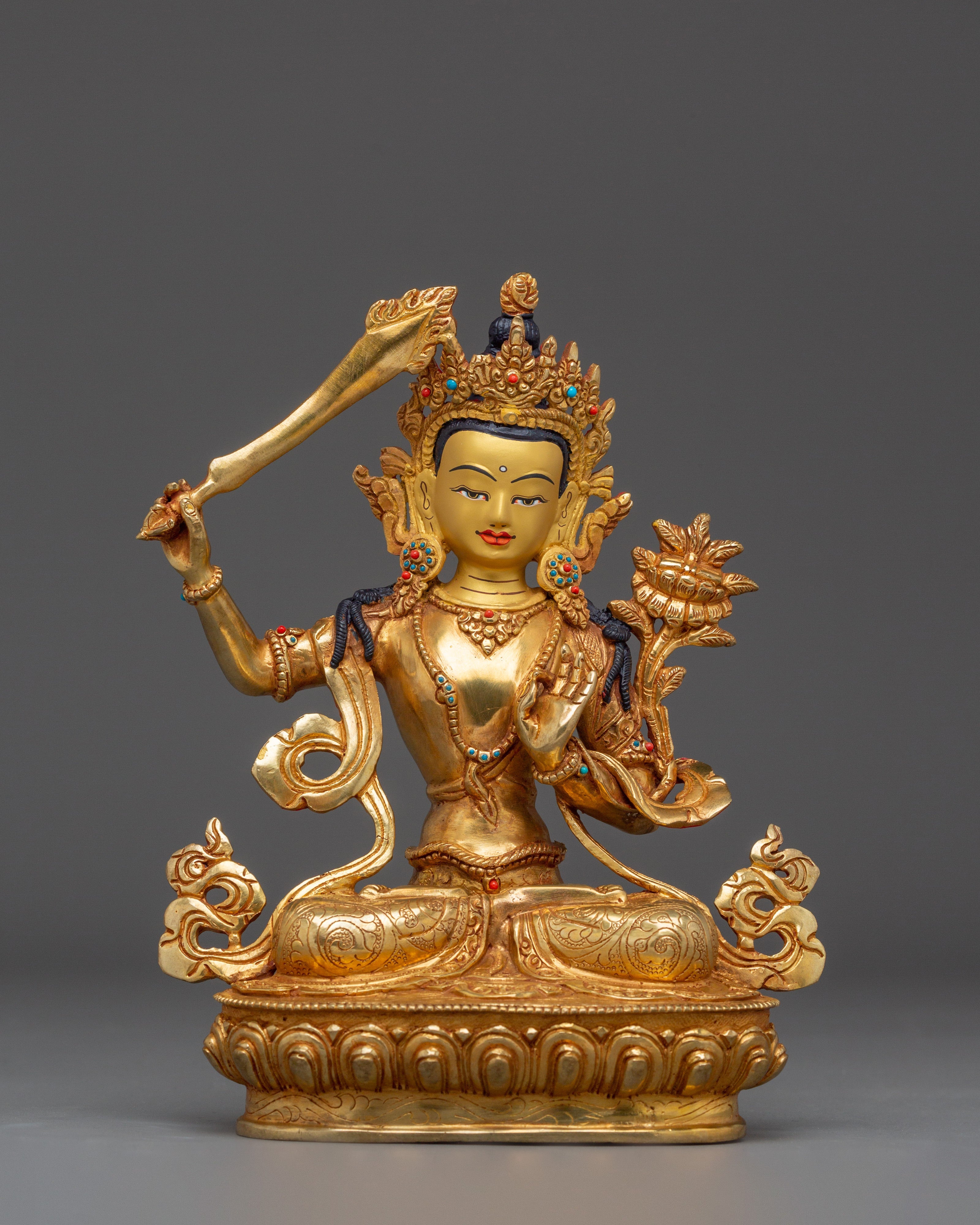 Handcrafted Manjushri Buddhist Copper Artwork