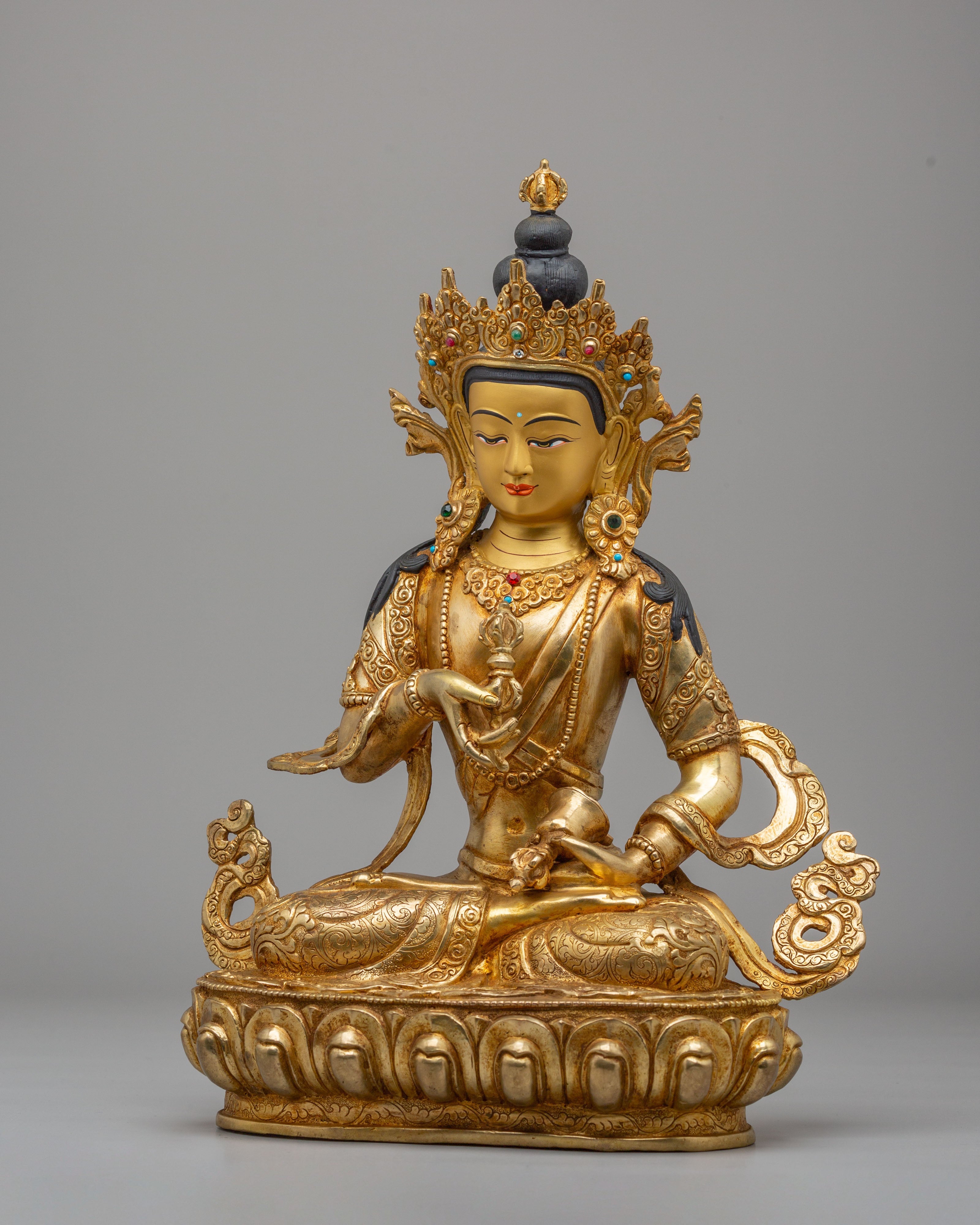 Sacred Tibetan Buddhist Vajrasattva Statue | 24K Gold Plated Copper Sculpture