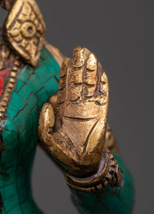 Maya Devi brass statue with Turquoise | Sacred Feminine Art