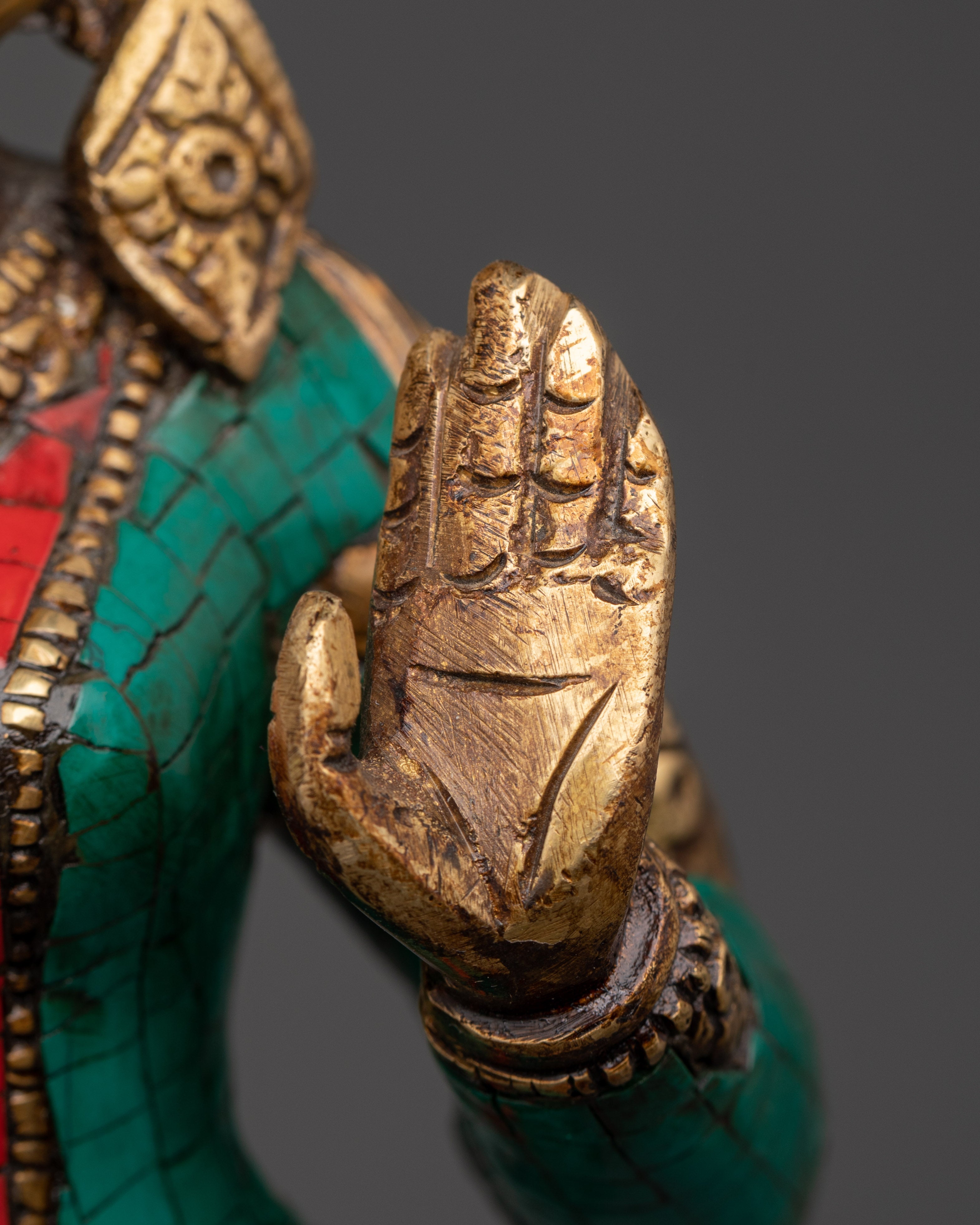 Maya Devi brass statue with Turquoise | Sacred Feminine Art