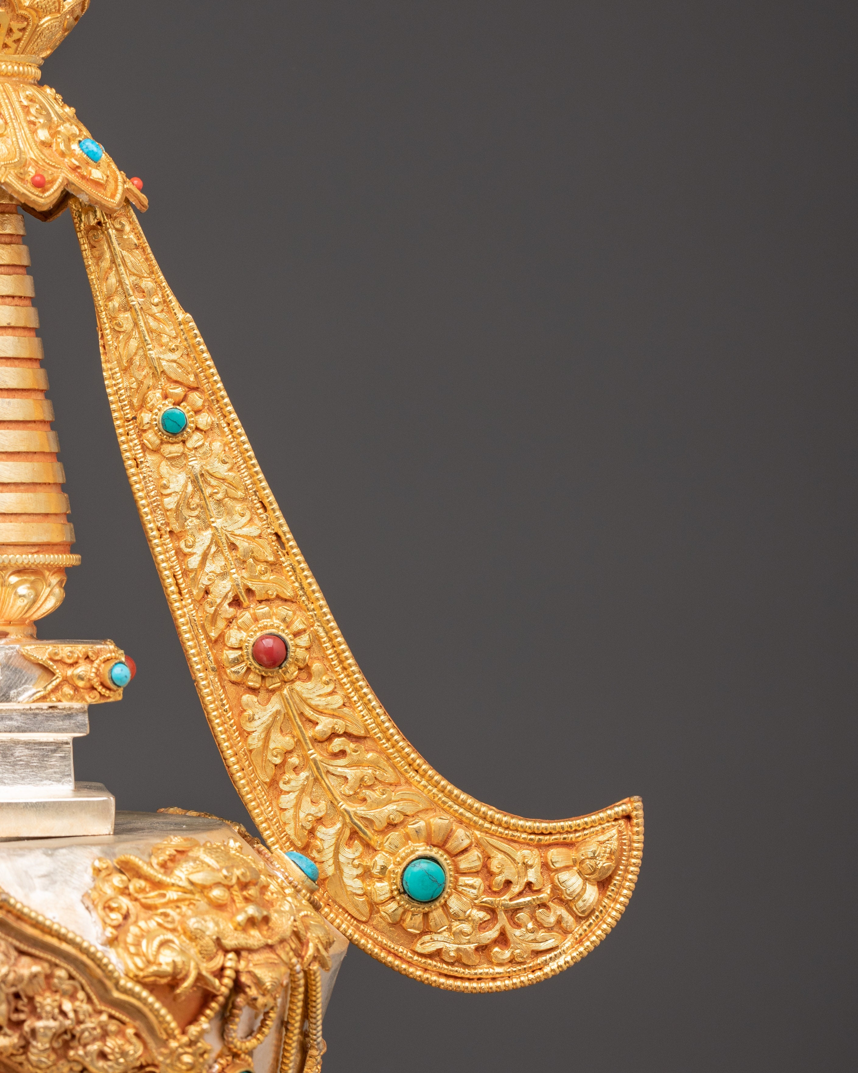 Gold Plated Buddhist Shrine Stupa | Sacred Spiritual Monument for Meditation