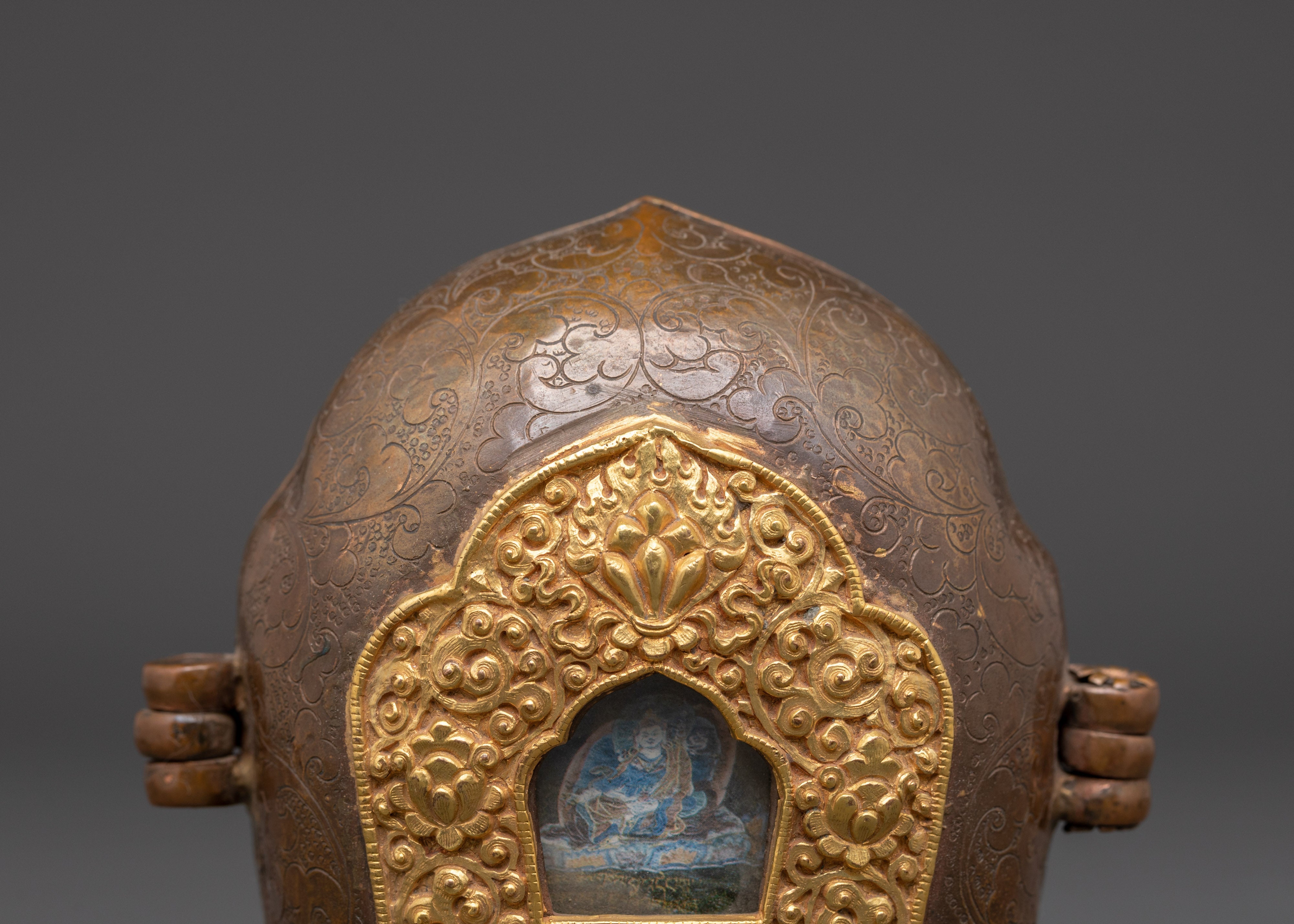 Handmade Religious Ghau Box | Copper and Gold Gilded Tibetan Box