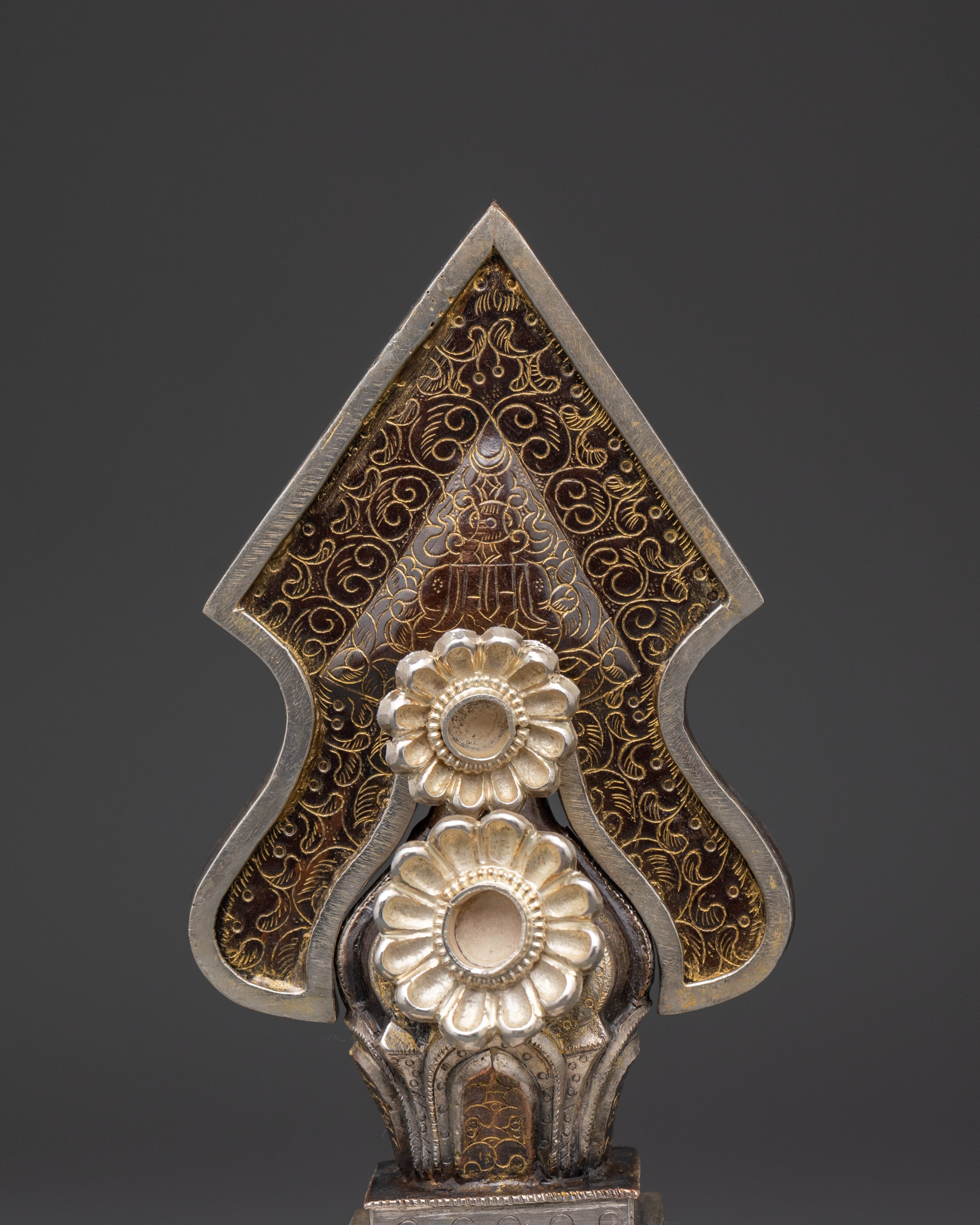 Handcrafted Tibetan Ritual Torma | Oxidized Copper and Silver Plated Offering