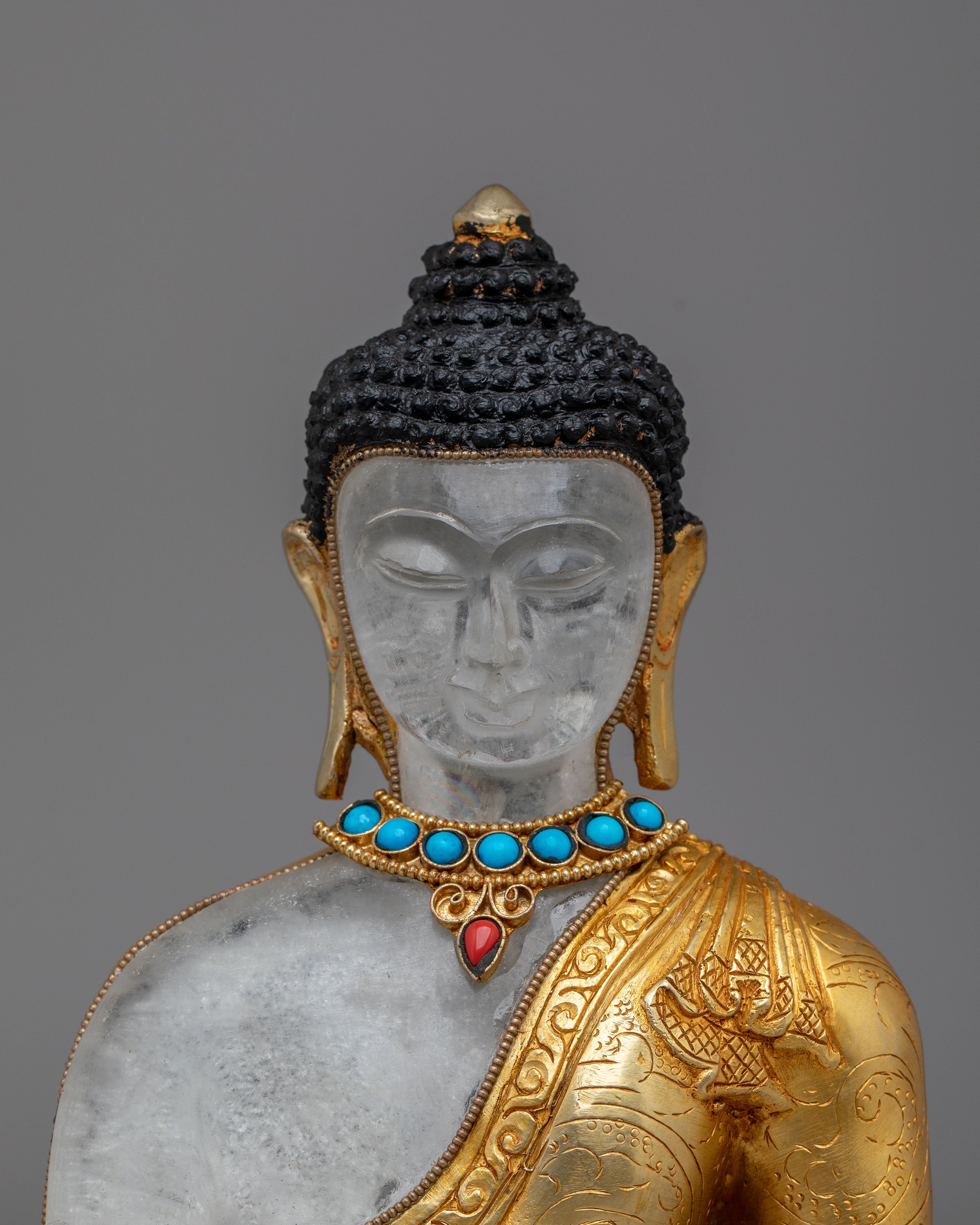 Tibetan Buddhist Shakyamuni Buddha Statue | Handcrafted Copper Crystal Artwork