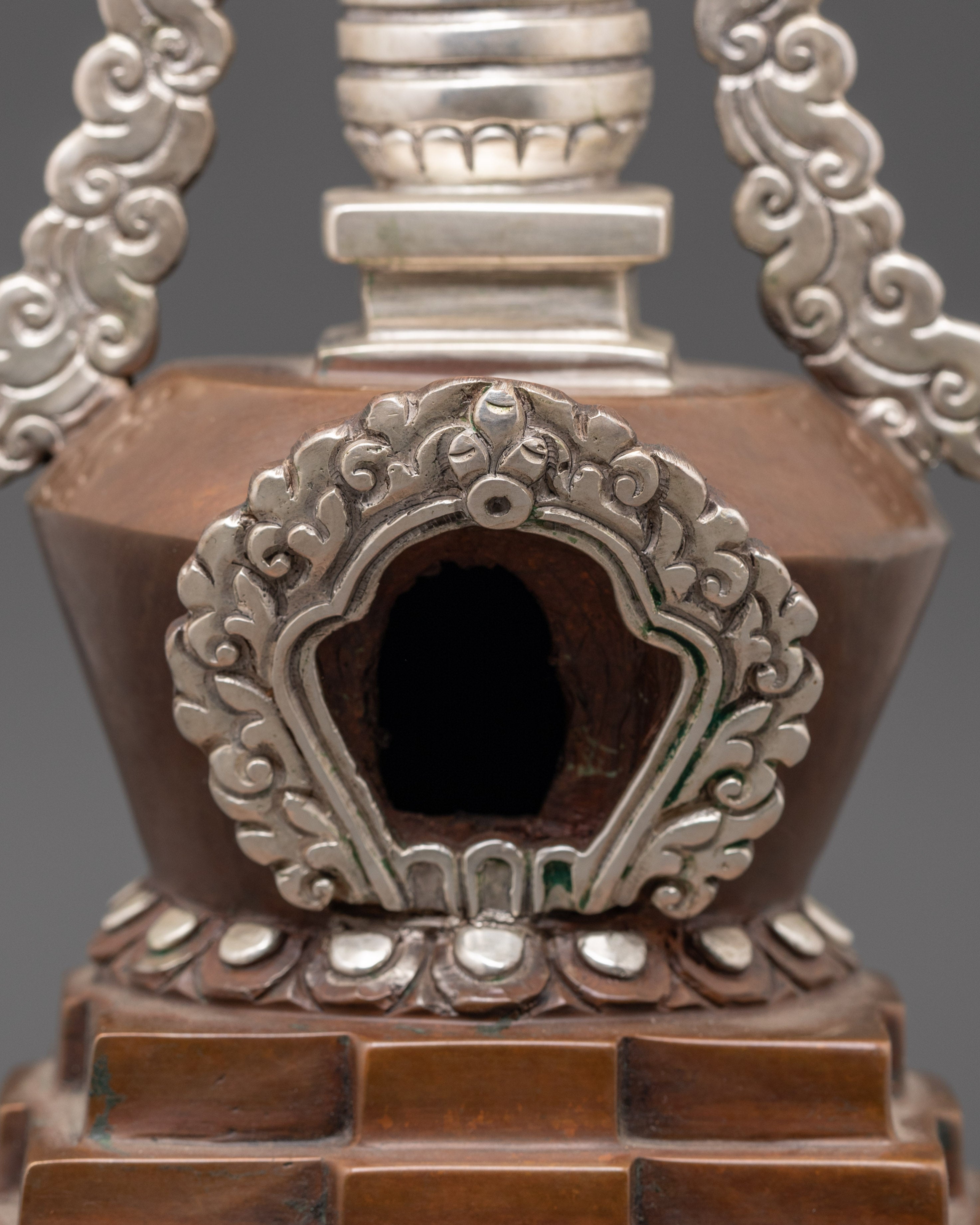 Handcrafted Himalayan Stupa Figurine | Silver Plated Buddhist Altar