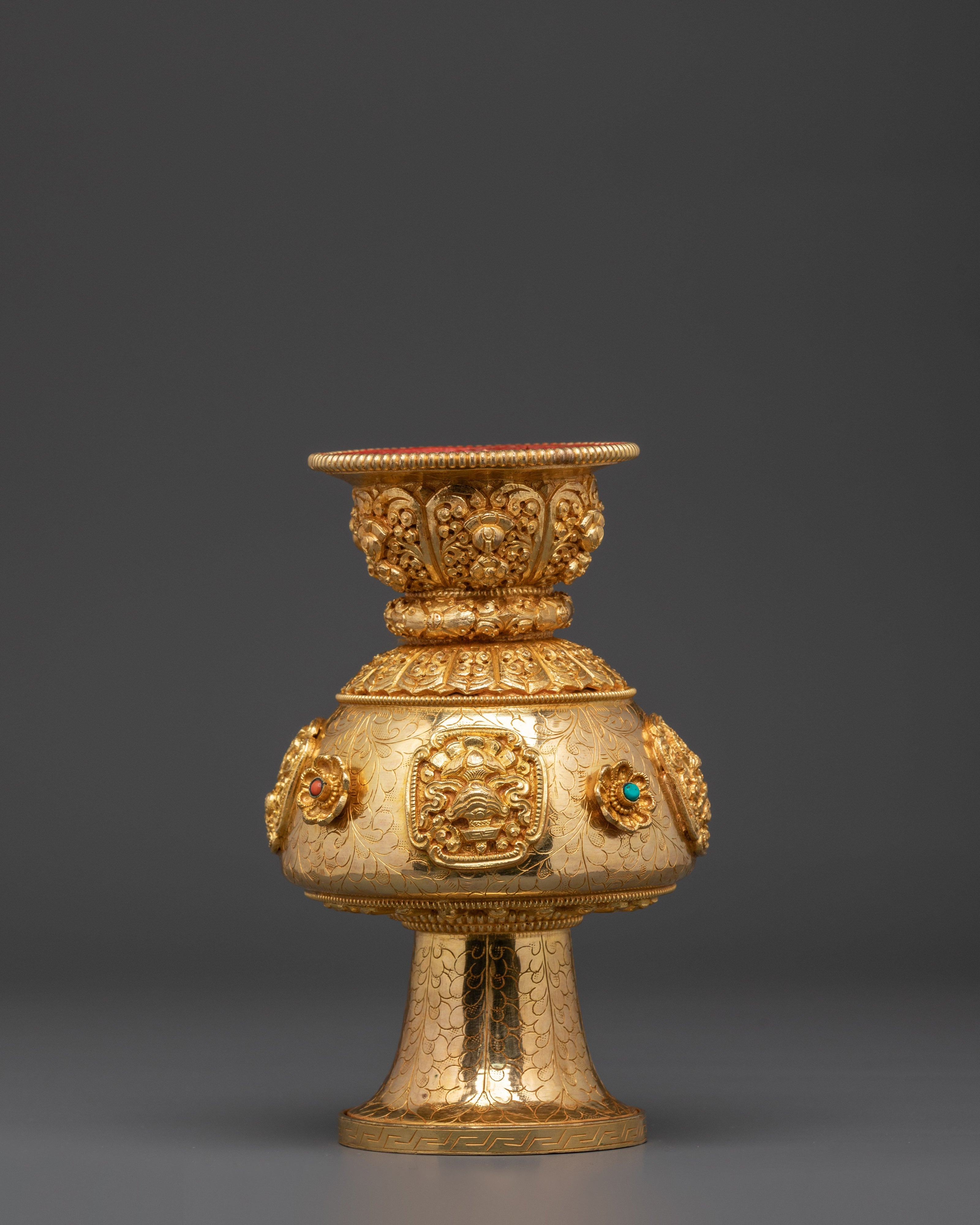 Flower Vase for Ritual Offering | Gold Plated Copper Vase
