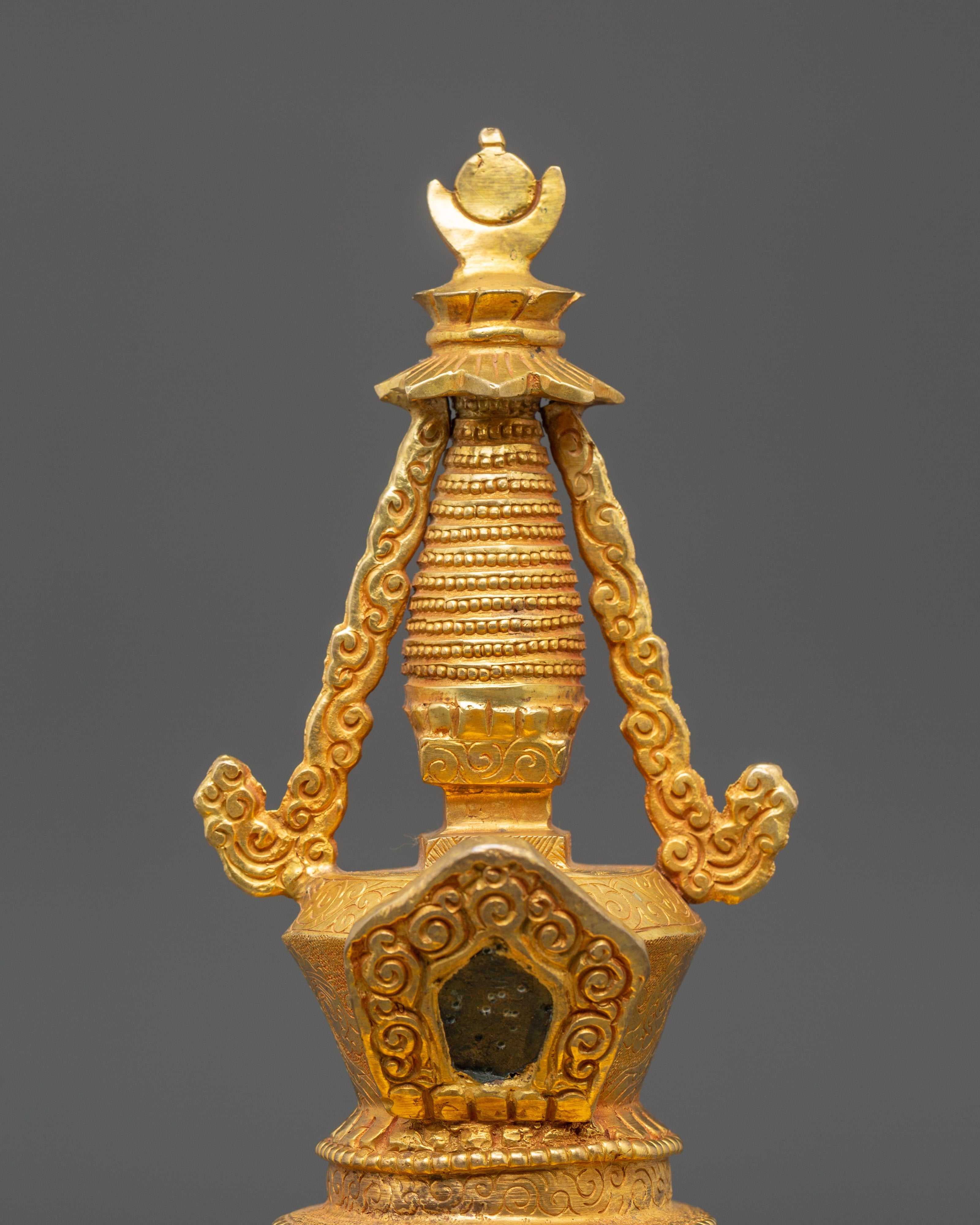 Handcrafted Gold Meditation Stupa | Tibetan Buddhist Altar Decor