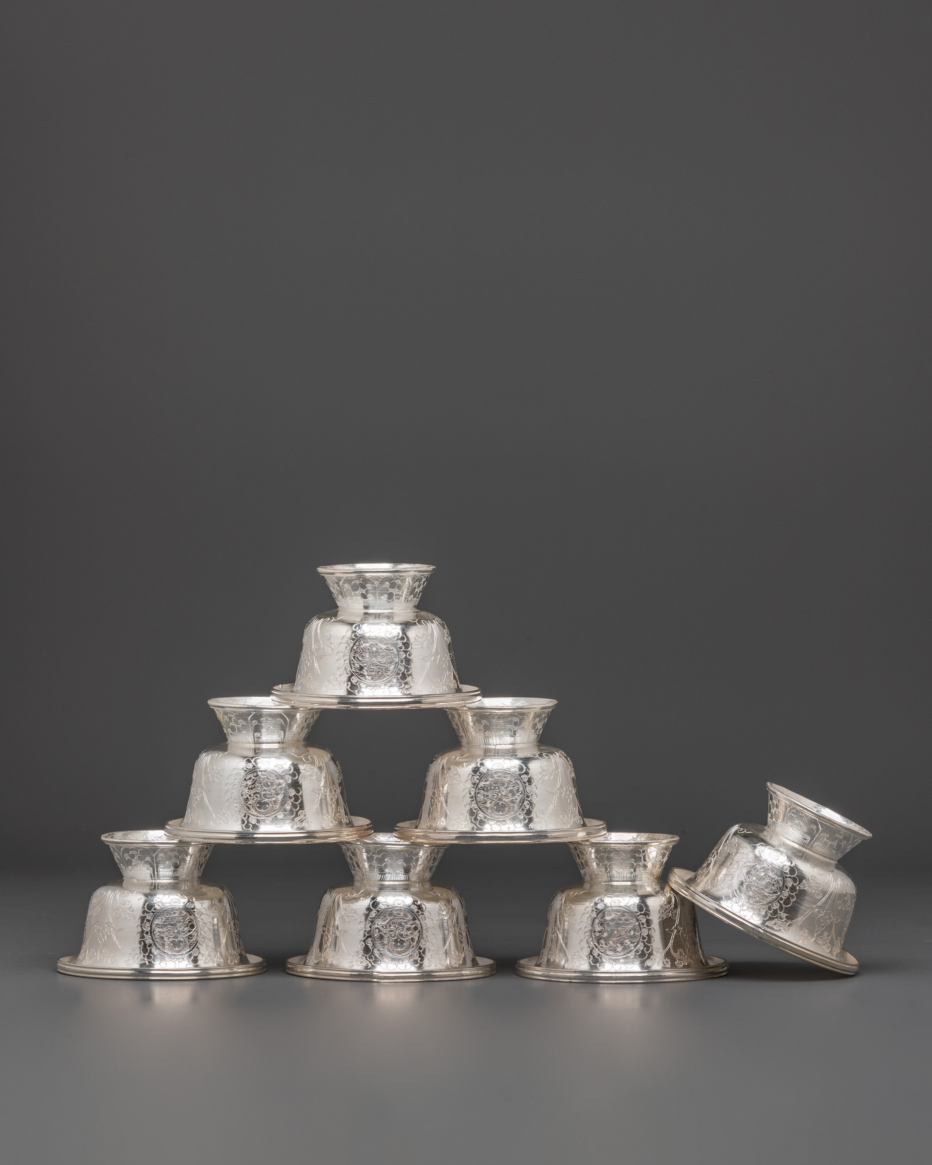 Ceremonial Silver Offering Bowls Set | Sacred Offering Bowls For Meditation