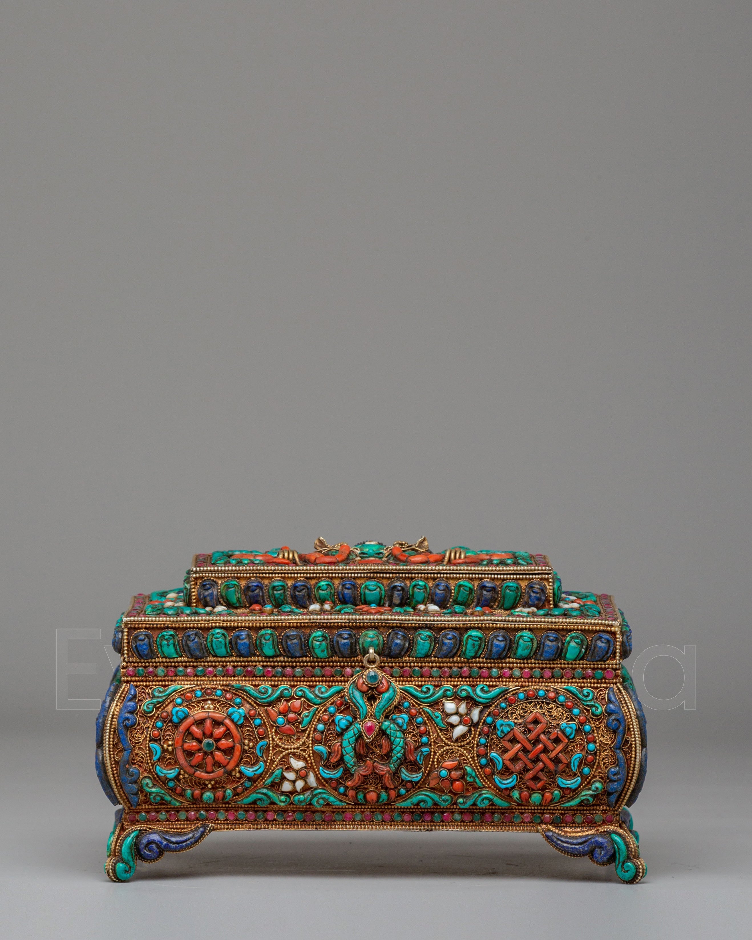 Decorative Jewelry Box | Handcrafted Silver and Copper Box with Semi-Precious Stones