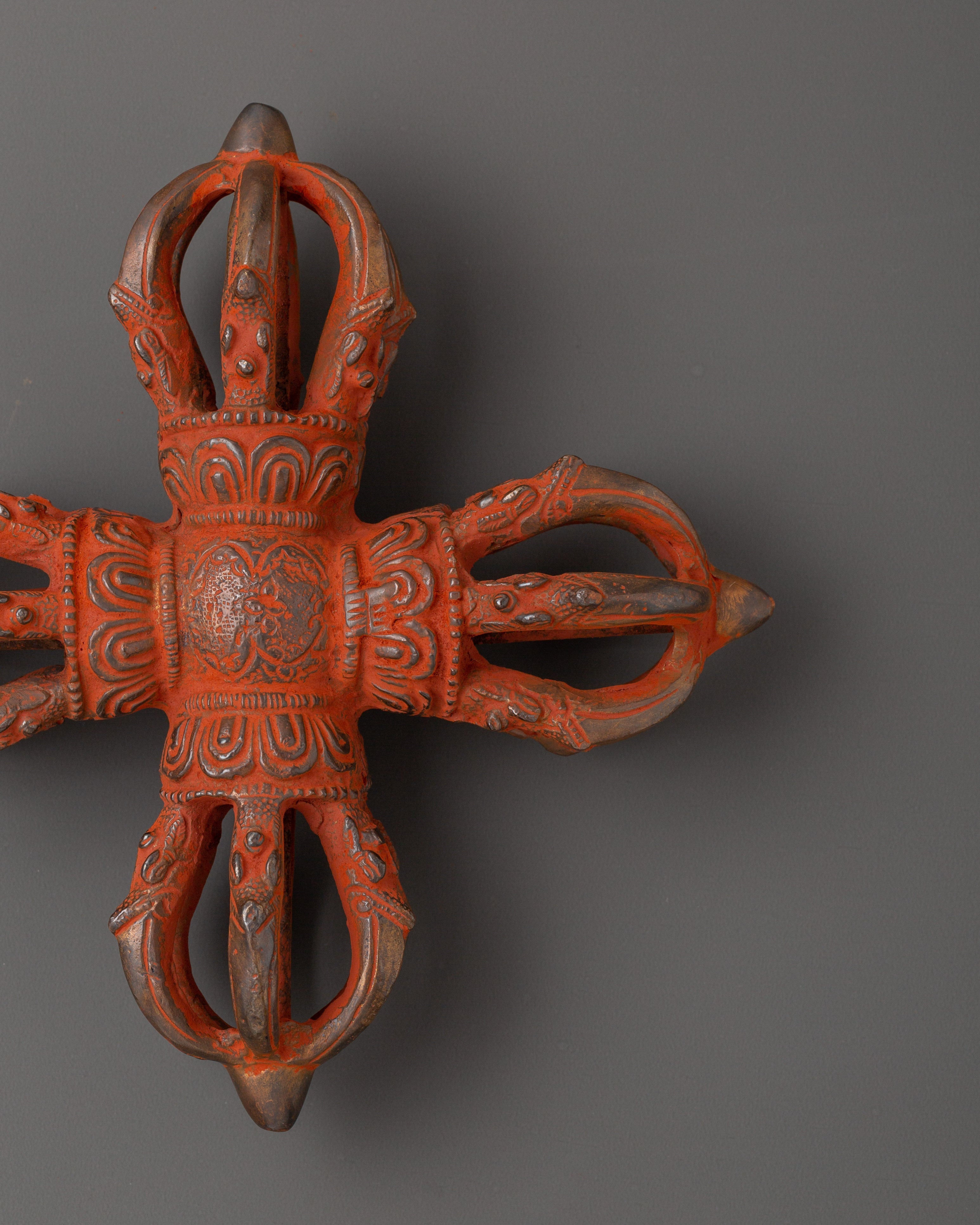 Sacred Oxidized Brass Vishwo Vajra | Double Dorje Emblem