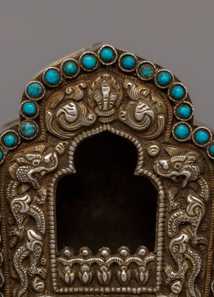 Silver Ghau Box with Turquoise | Sacred Buddhist Amulet of Positive Energy