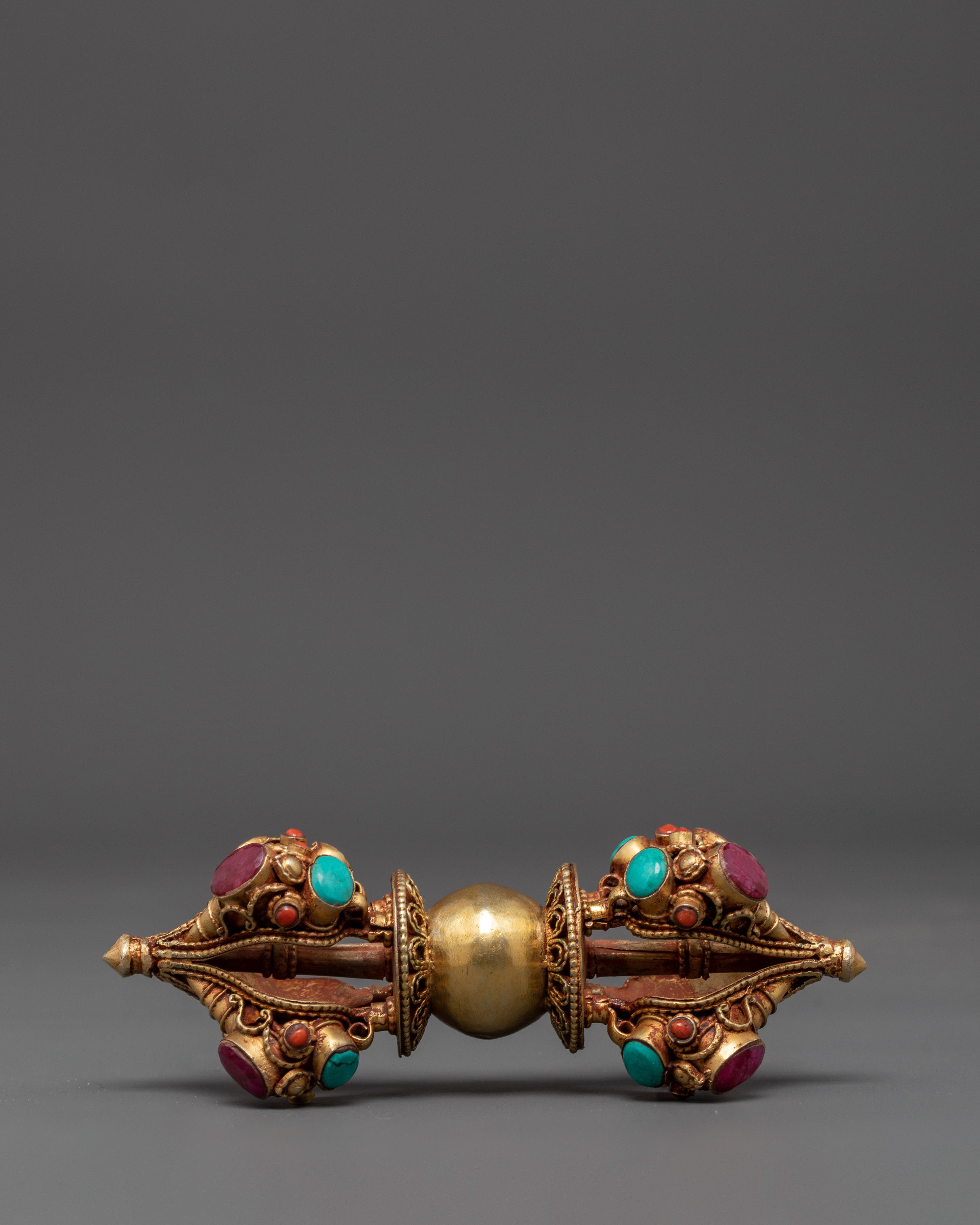 Handcrafted Tibetan Vajra with Gemstone Inlay