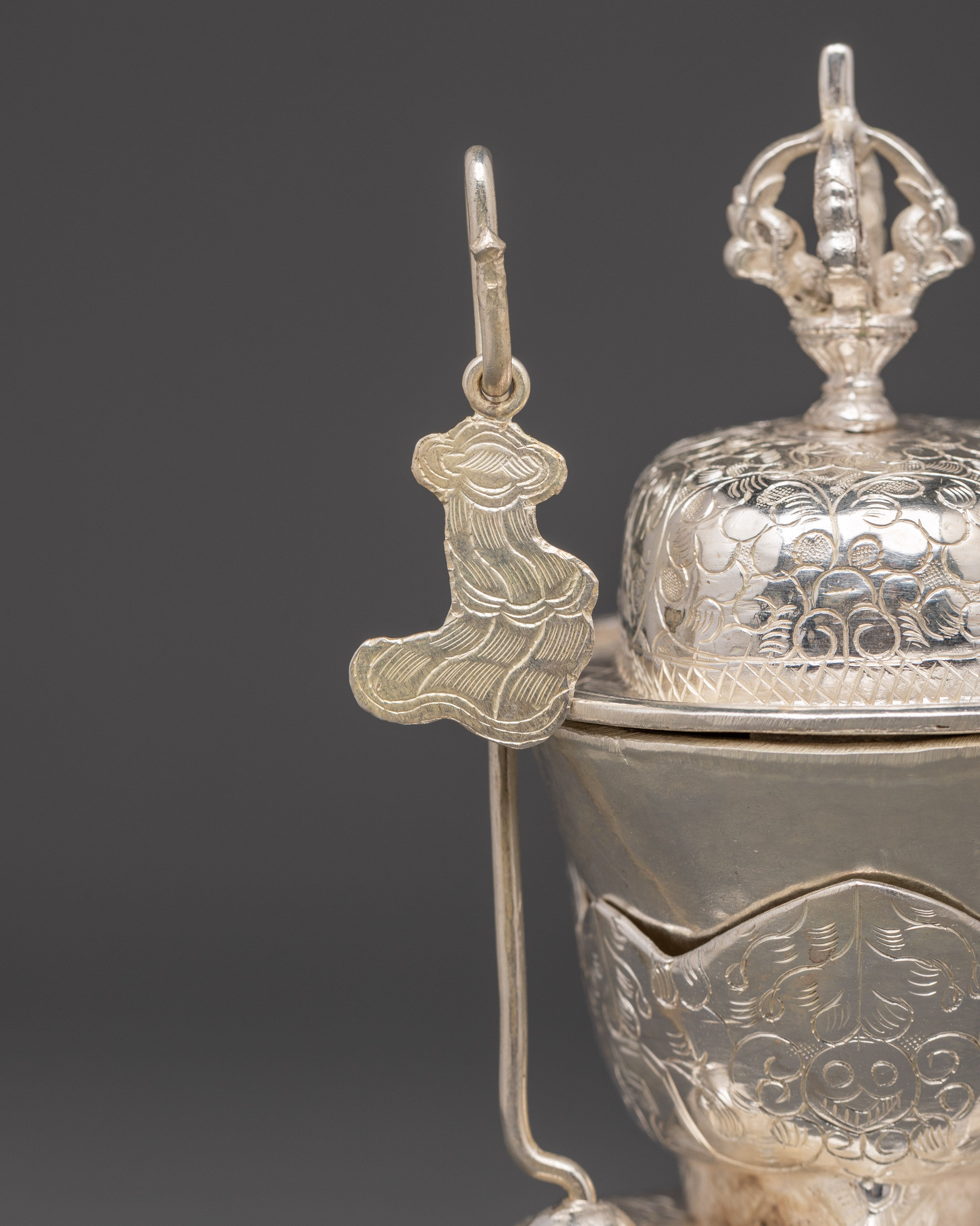 Silver-Plated Tibetan Kapala Set | Sacred Skull Cup for Tantric Offerings
