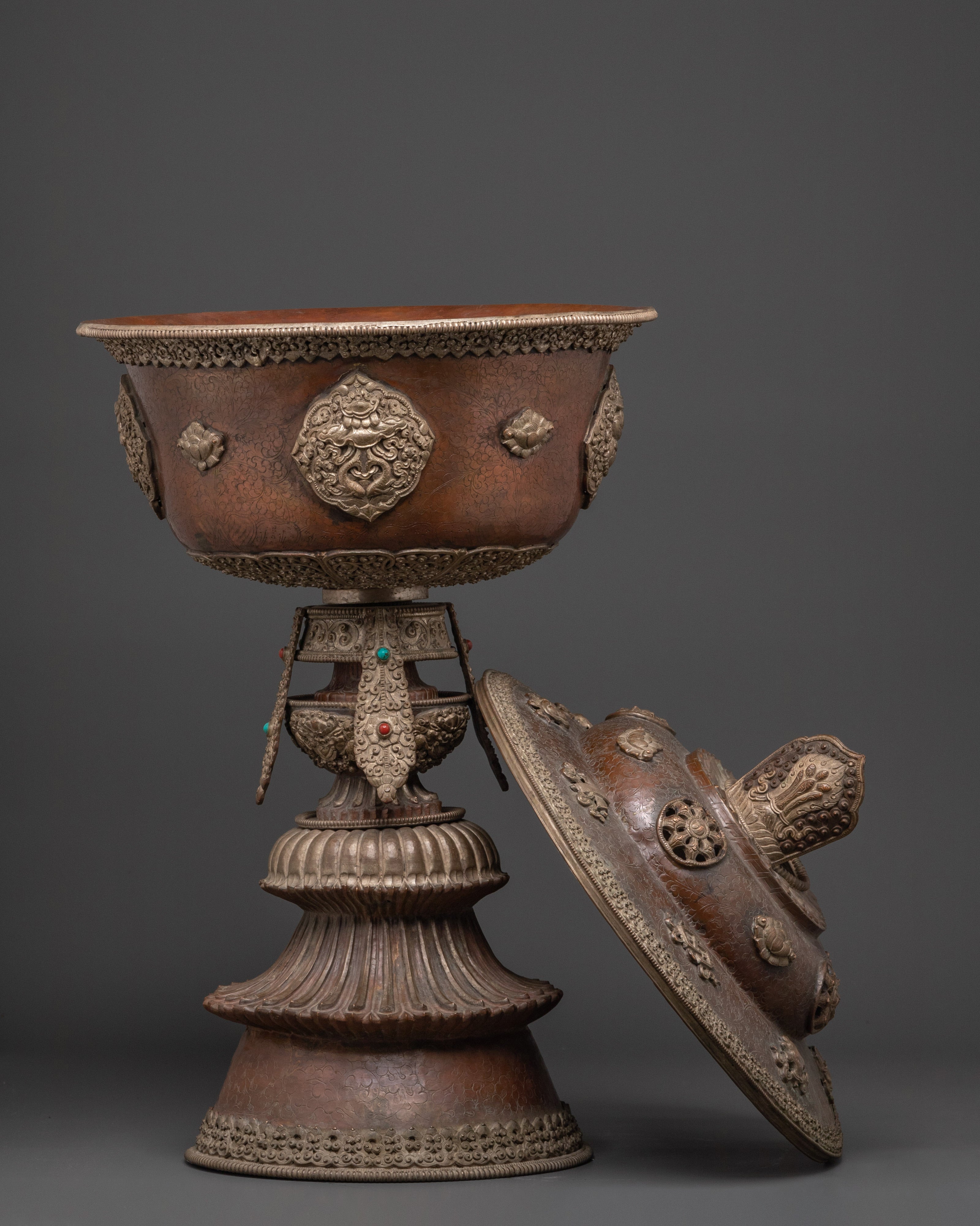 Handmade Spiritual Butter Lamp | Unique Oxidized Copper & Silver Plated Design