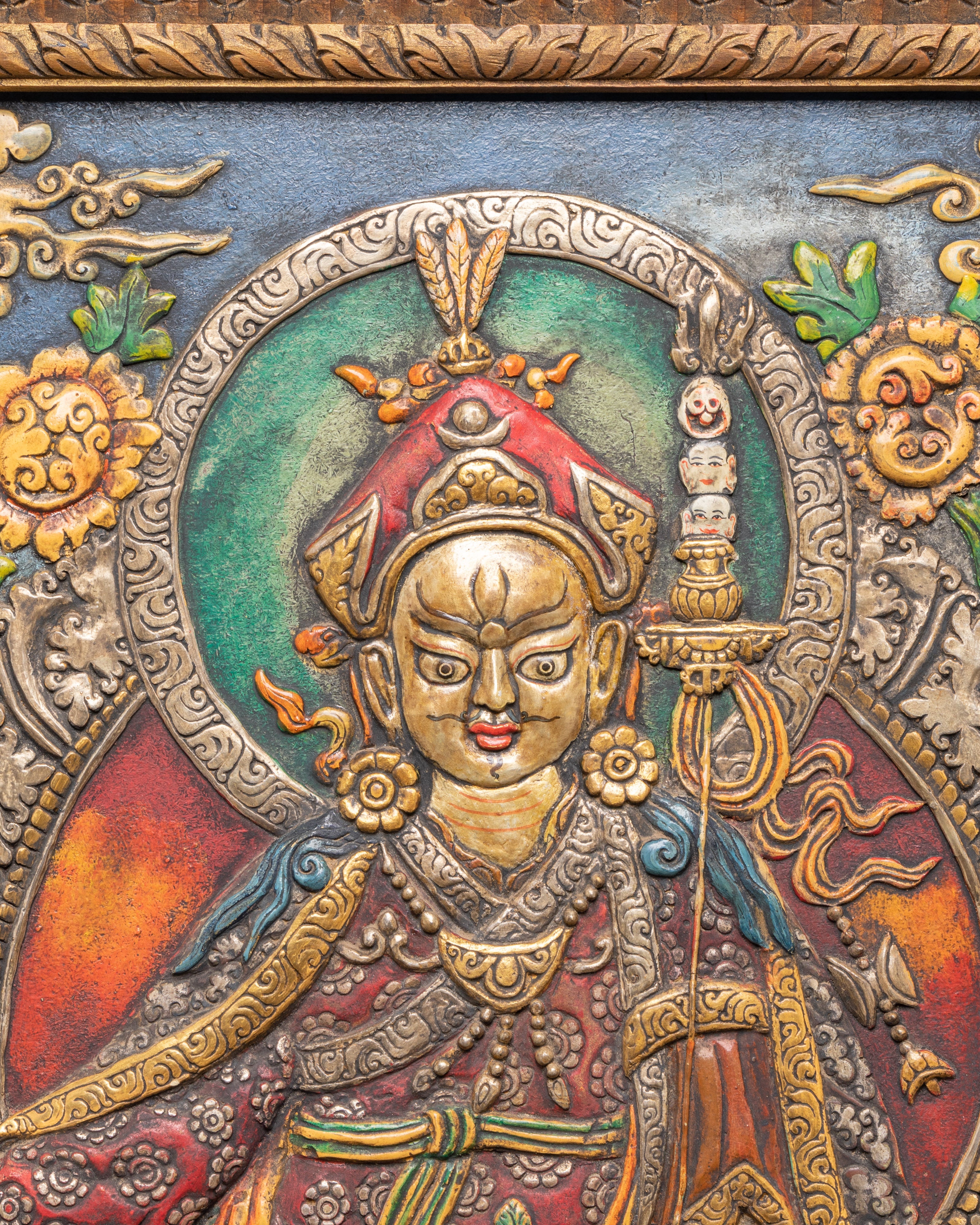 Wooden Frame Guru Rinpoche Wall Hanging | Symbol of Blessings and Protection