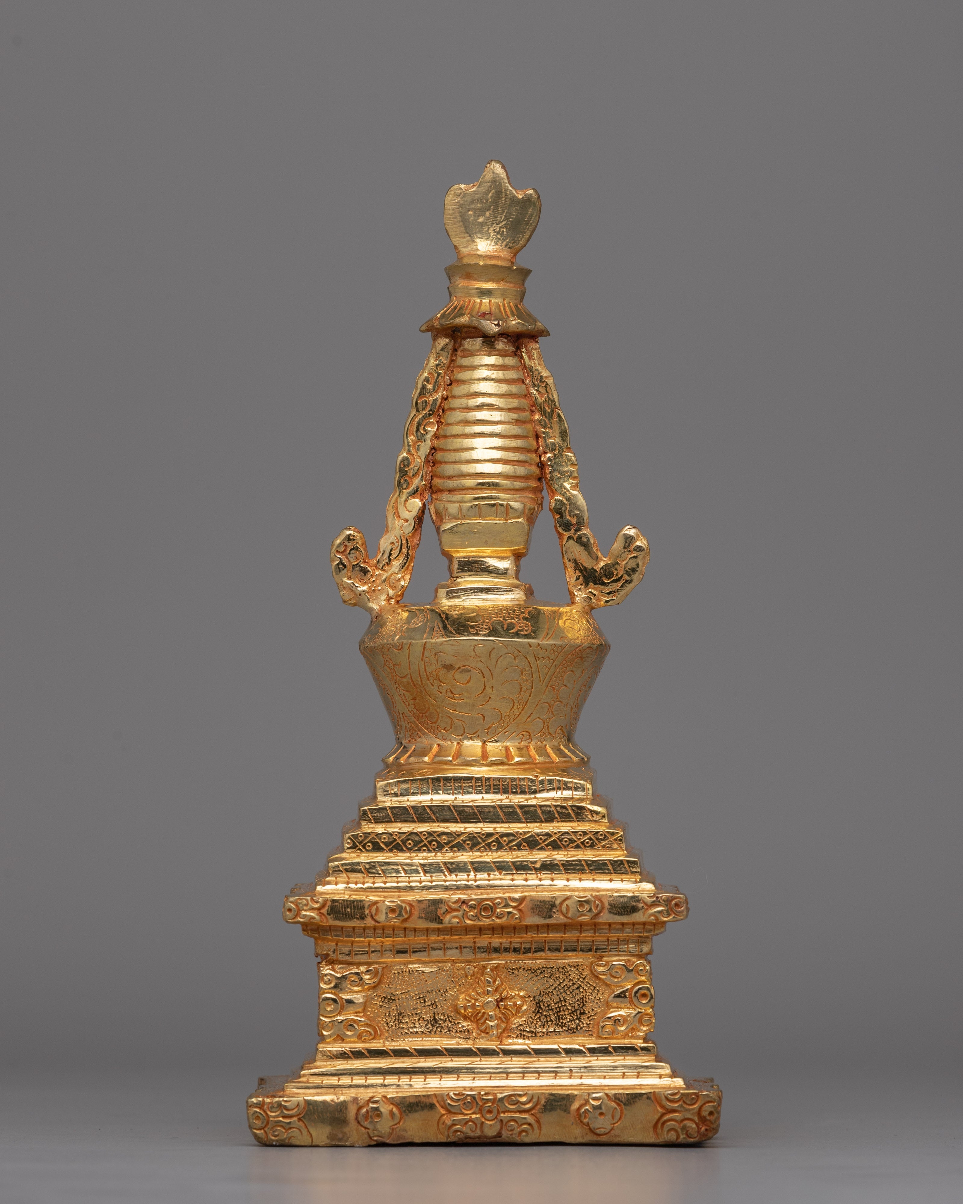 Tibetan Gold-Plated Tibetan Stupa with Intricate Design |  Perfect for Buddhist Rituals and Decor